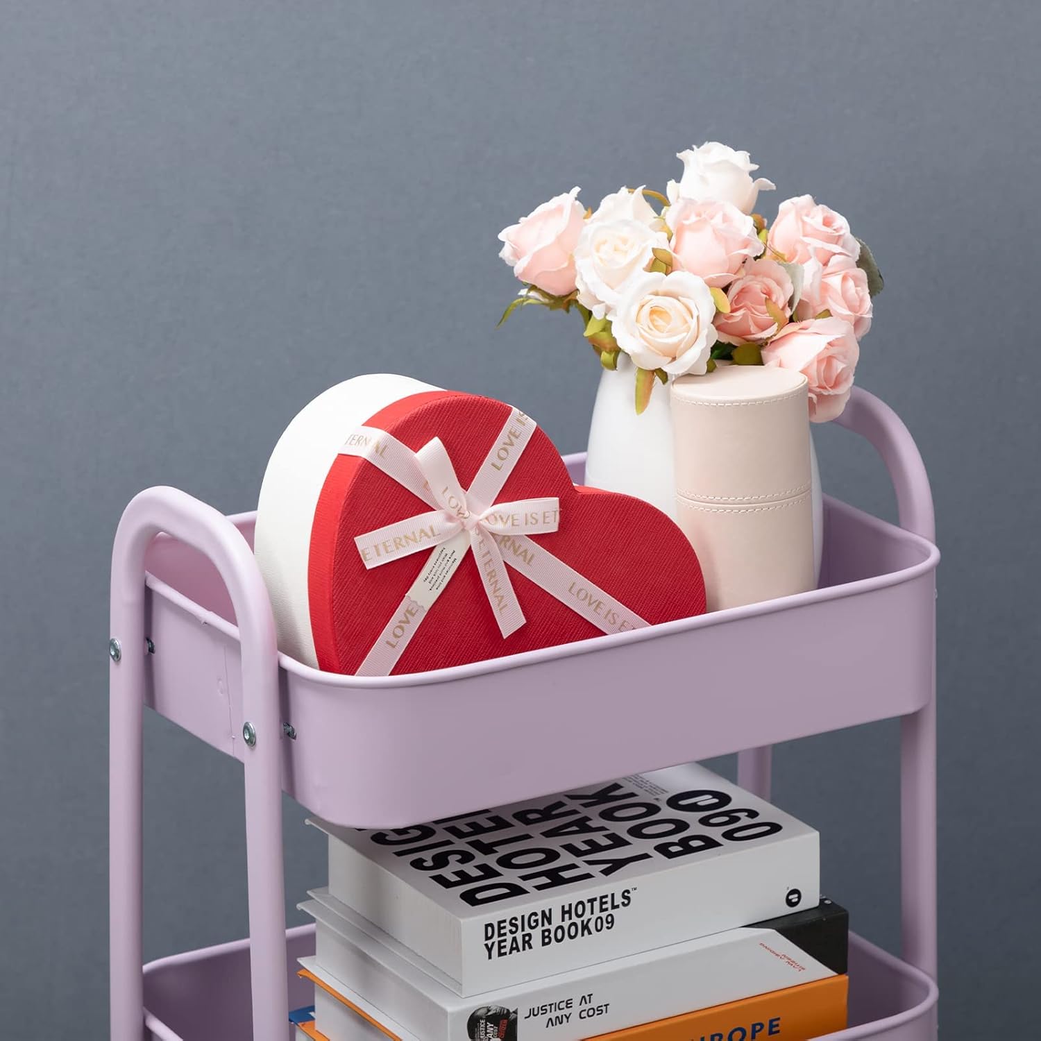 DOEWORKS - Chariot à roulettes 3 niveaux métal - rangement cuisine, chambre et bureau - Violet clair