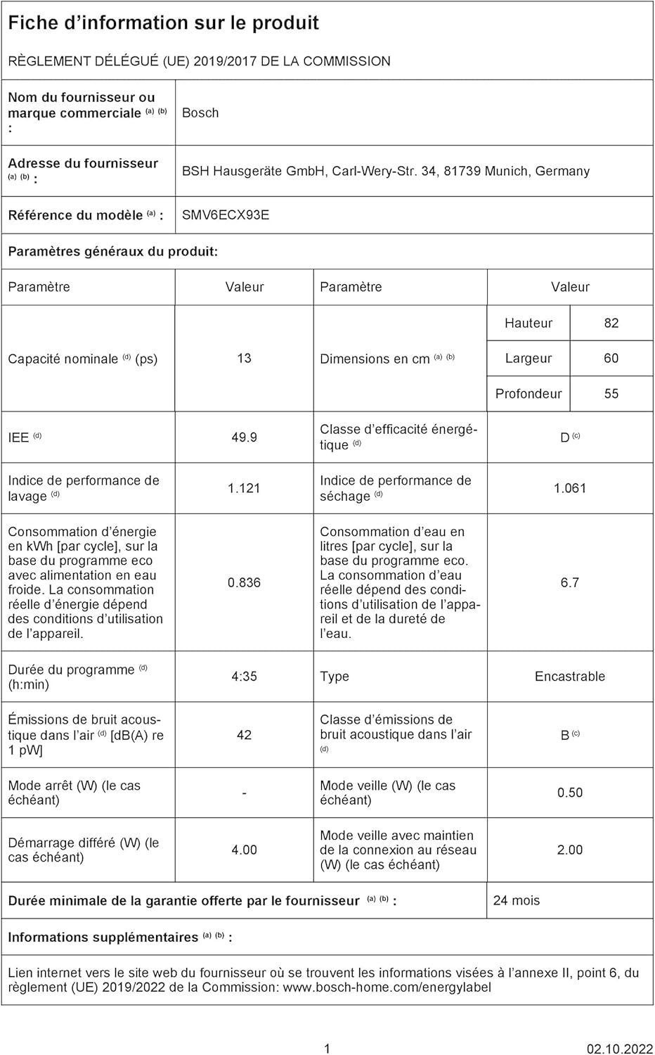 Bosch - lave-vaisselle Série 6 - 13 couverts, Silence Plus, Home Connect - SMV6ECX93E