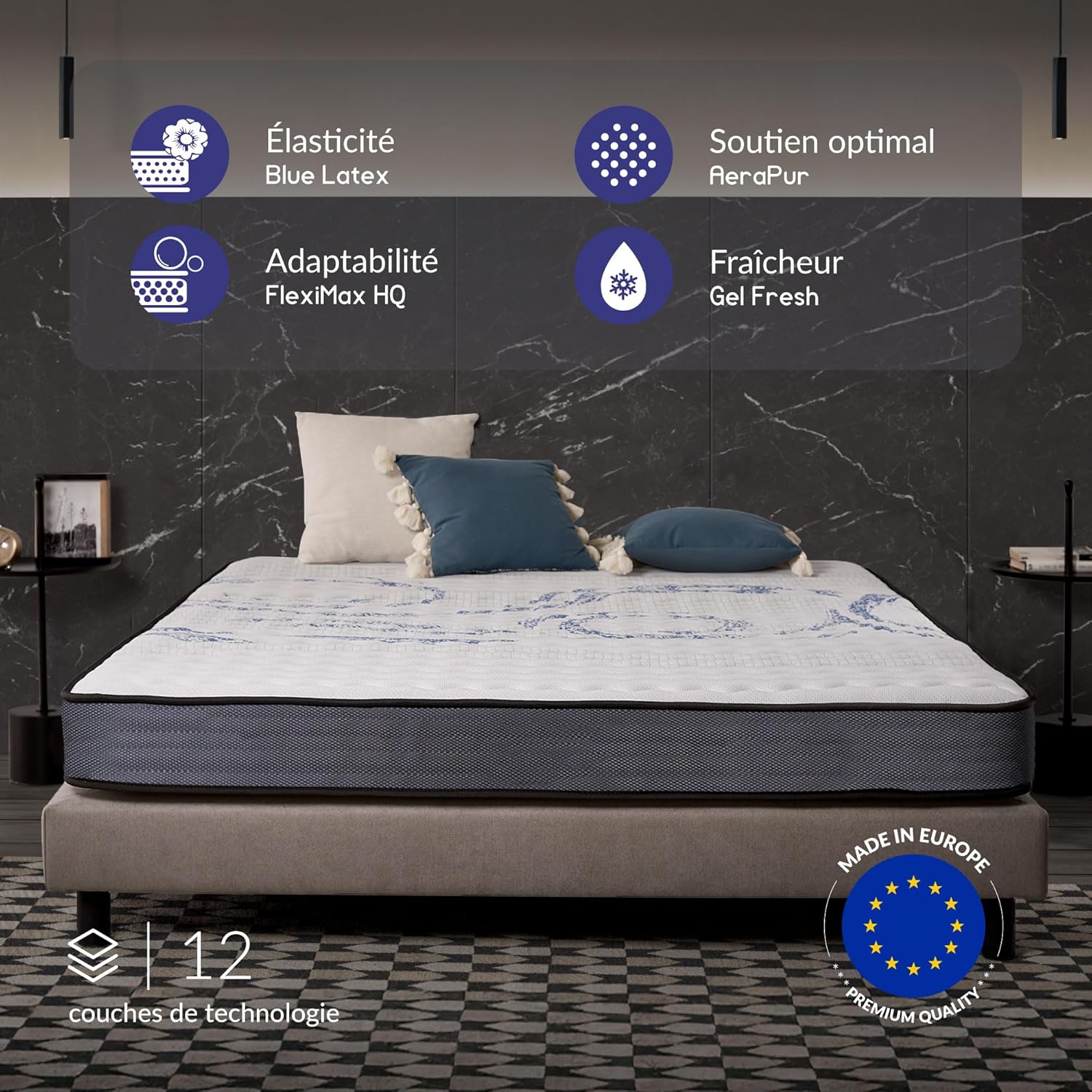 NATURALEX - PerfectSleep - 160x200 cm - mousse mémoire, latex, 7 zones, réversible