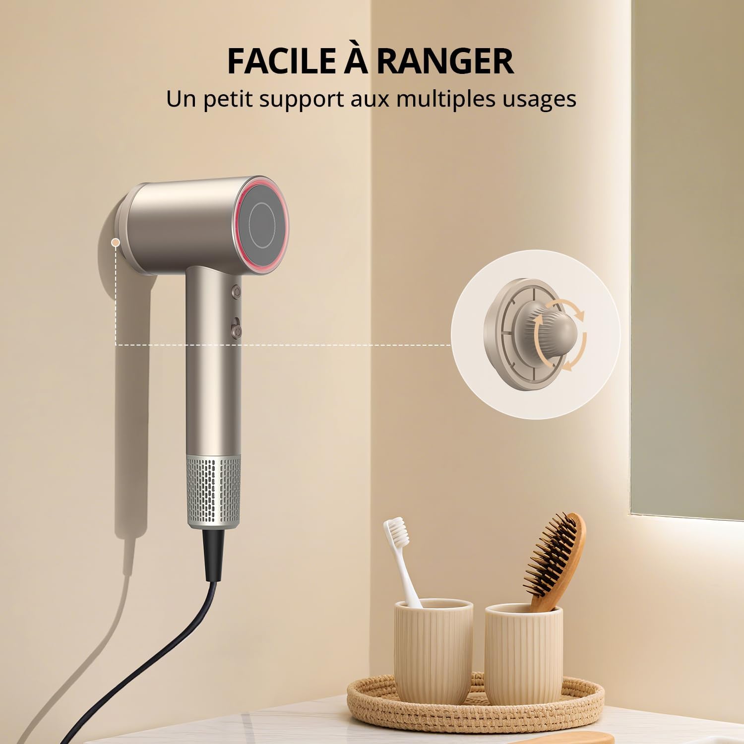 Sèche-cheveux ionique - Pro 180000 RPM - léger, compact, 4 températures, protection surchauffe