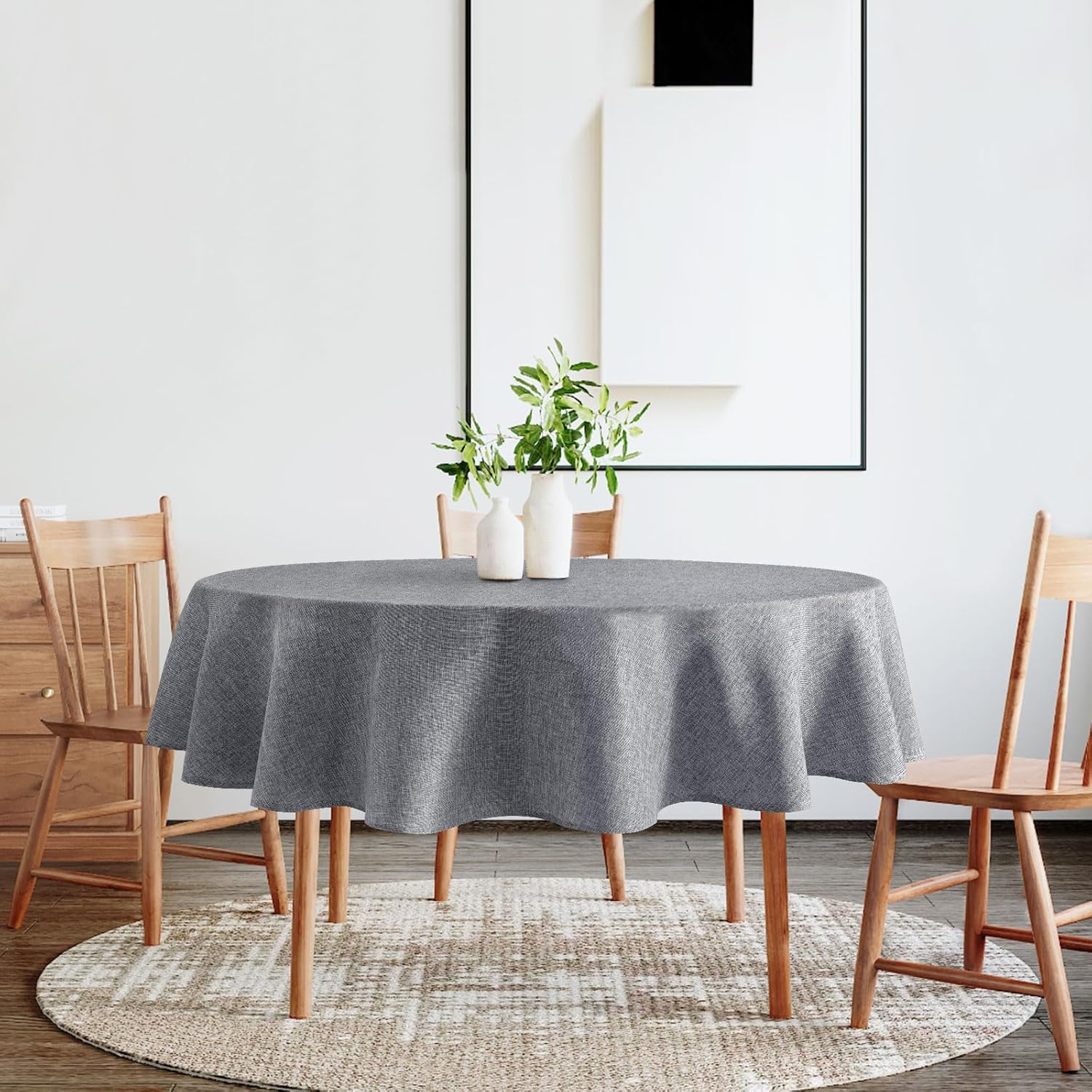 DWCN - Nappe ronde 180 cm - anti-tache, imperméable, effet lin