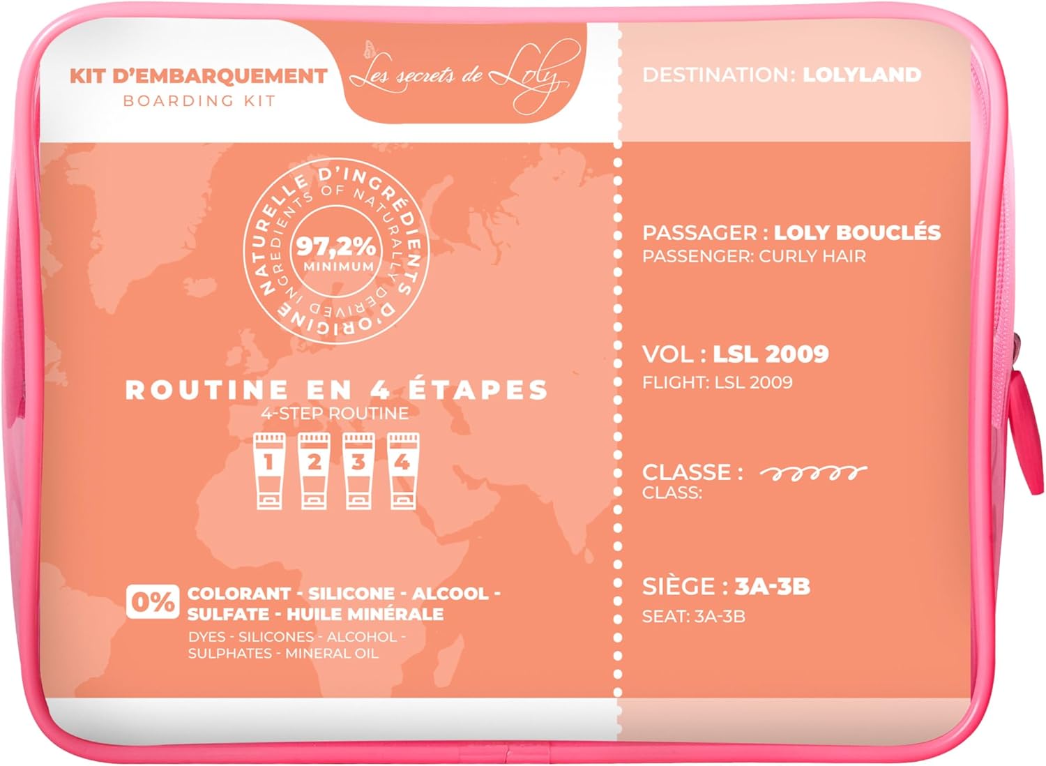 Les Secrets de Loly - Trousse Voyage Cheveux Bouclés - 4x100ml - shampooing, après-shampooing, leave-in, gelée