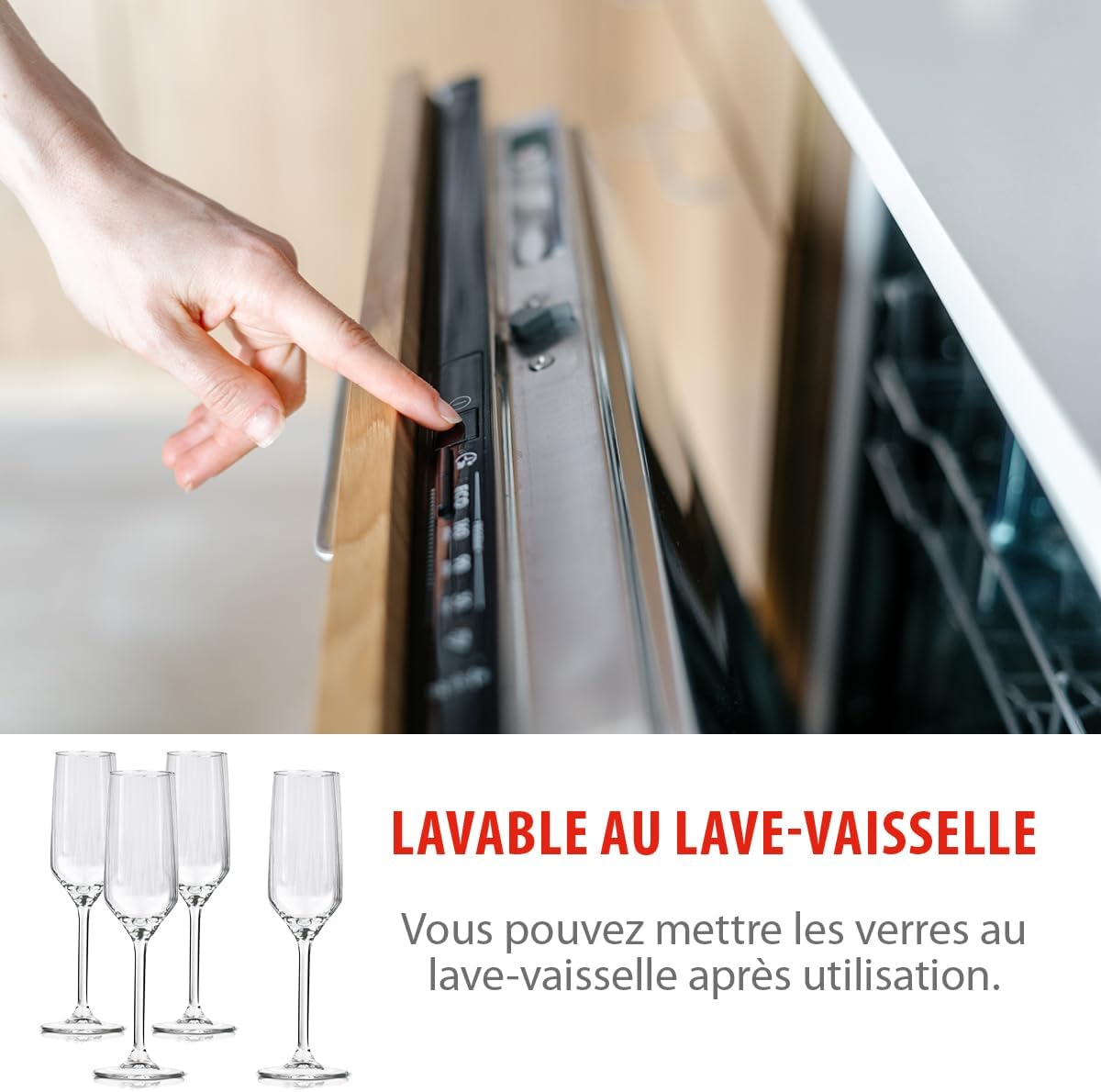alpina - Verres à champagne, lot de 4, 170ml, lavables lav-vaisselle