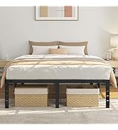 Yaheetech Lit Double en Métal Assemblage Simple pour Petits Espaces Adultes 140x200cm Noir