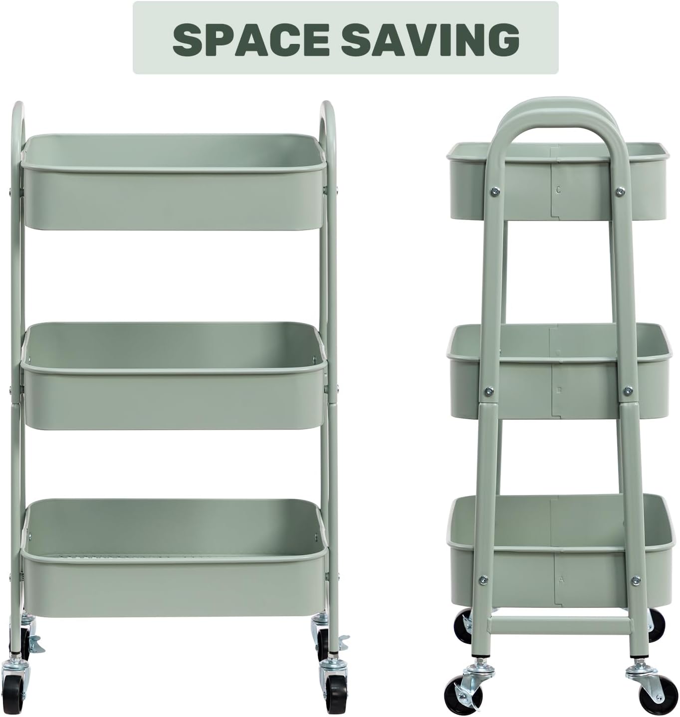 DOEWORKS - Chariot de rangement 3 niveaux à roulettes, métal, cyan, idéal cuisine/bureau/salle de bain