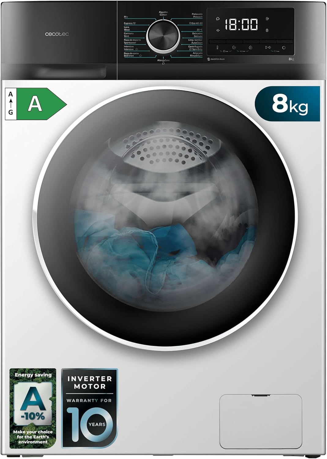 Cecotec - Bolero Dresscode 8500 - 8kg, 1400rpm, Inverter, 16 programmes