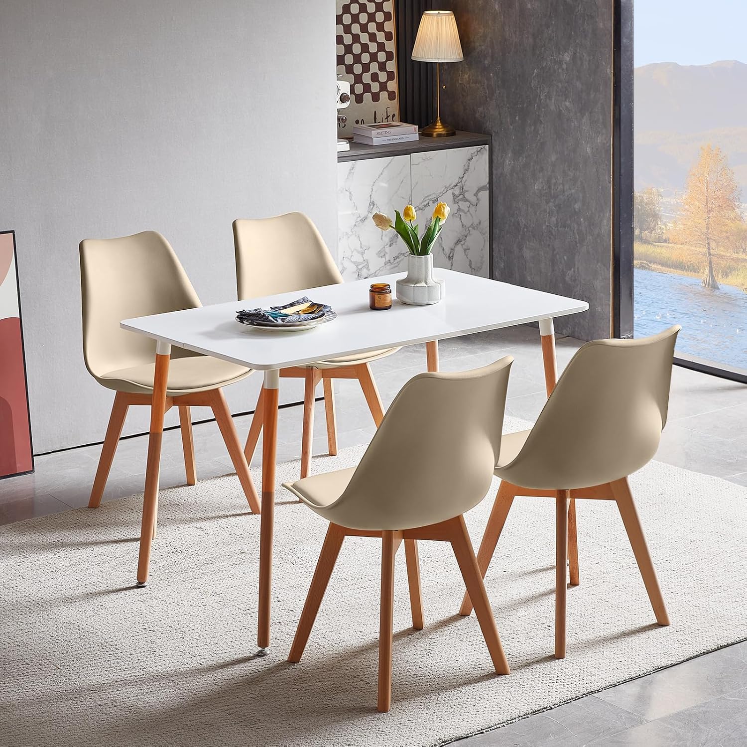 EGGREE - chaises scandinaves lot de 8 - pieds bois - assise rembourrée