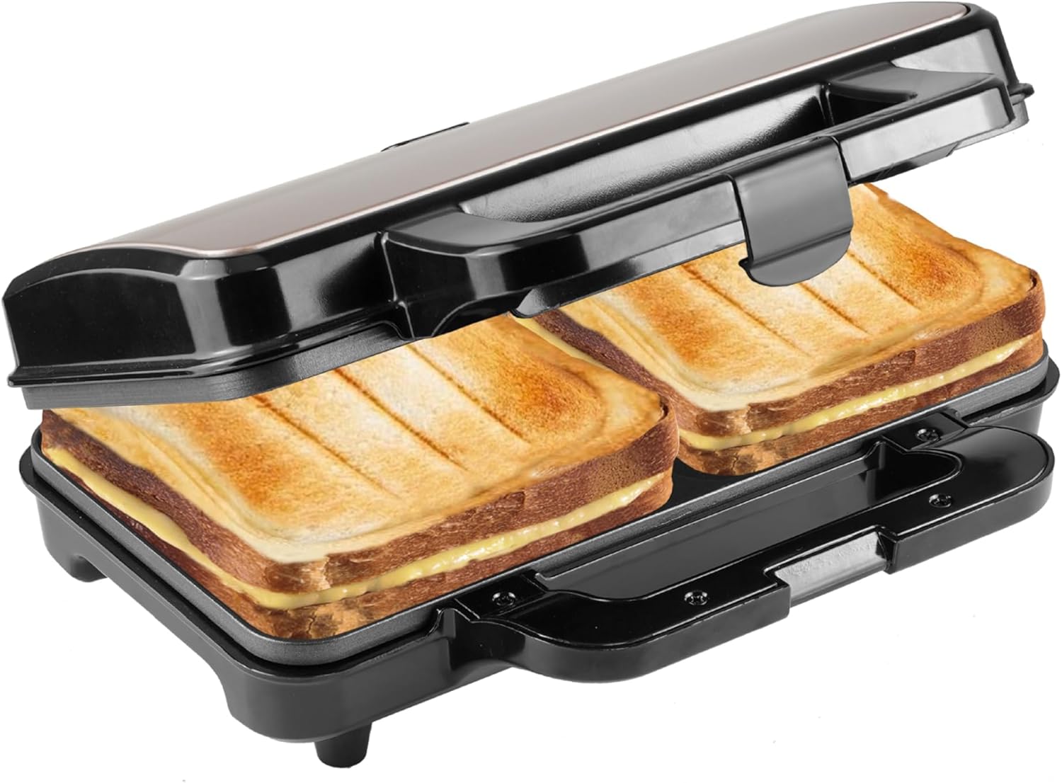Bestron - appareil croque monsieur XL - 2 sandwichs coquille - réglage automatique de température, beige