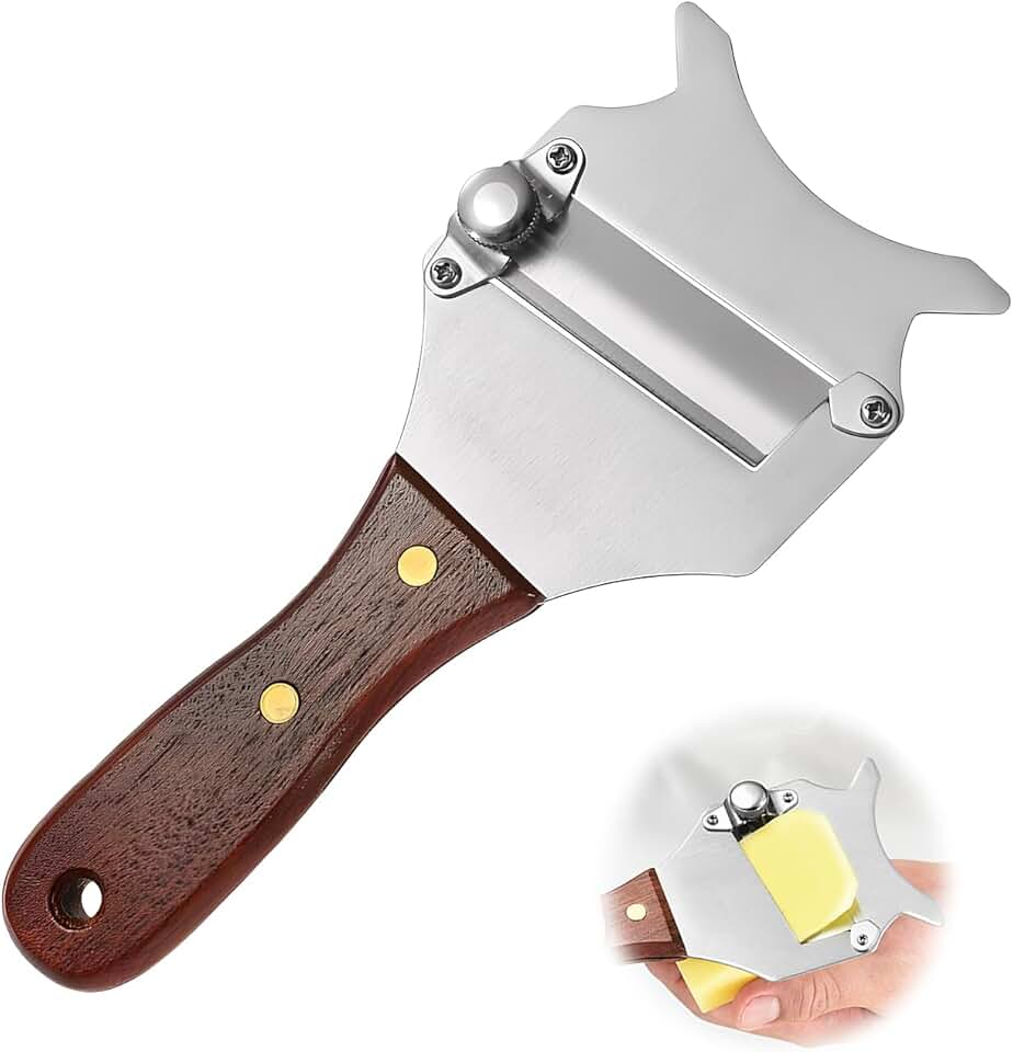 Trancheur de truffes - inox réglable, poignée bois, trou de suspension, pour fromage et chocolat