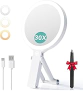 Auxmir Miroir Grossissant Lumineux Double Face 30X/1X, Miroir Maquillage Grossissant 2000mAh Rech...