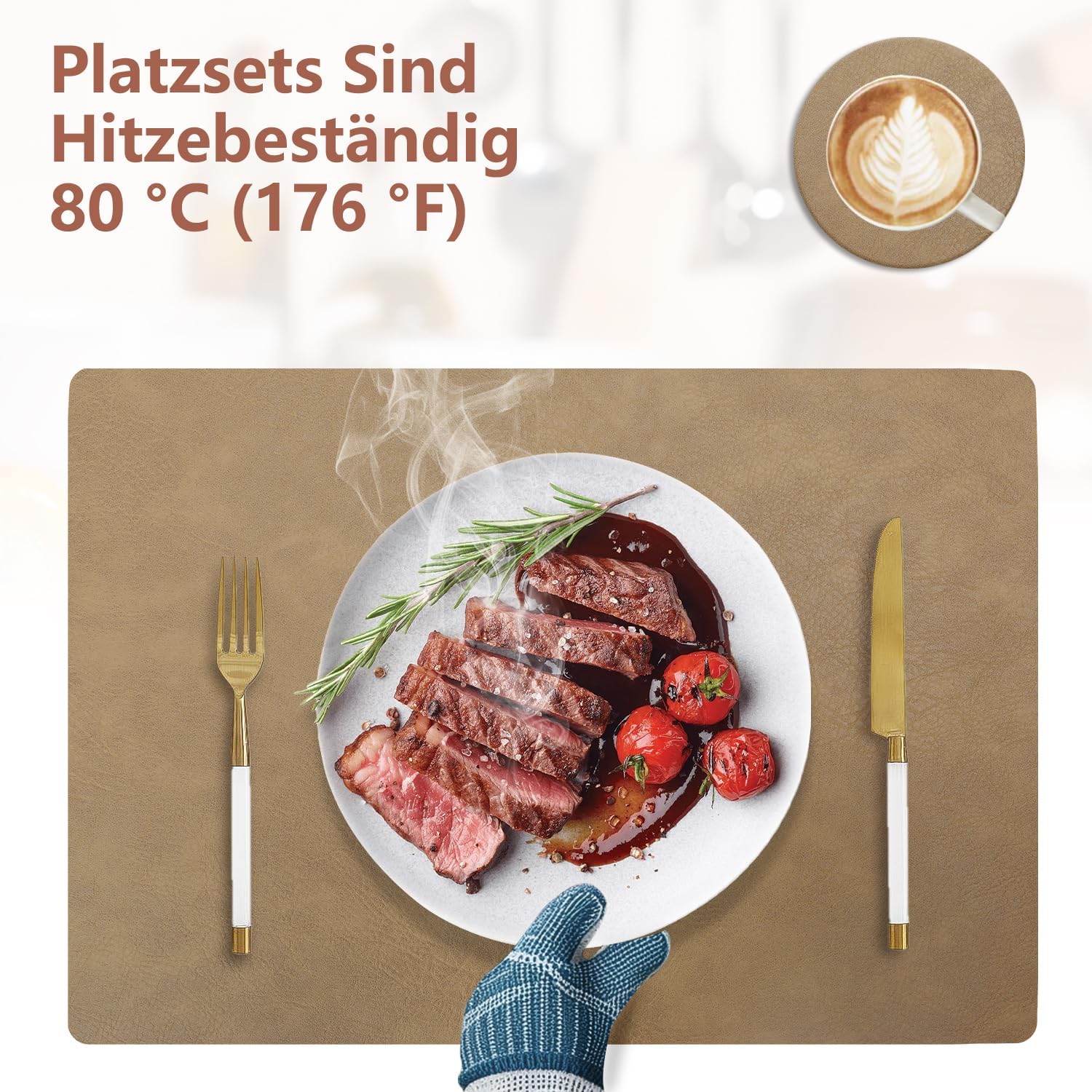 Set de table - Lot de 6, cuir PU double face 43x30cm, lavable antidérapant