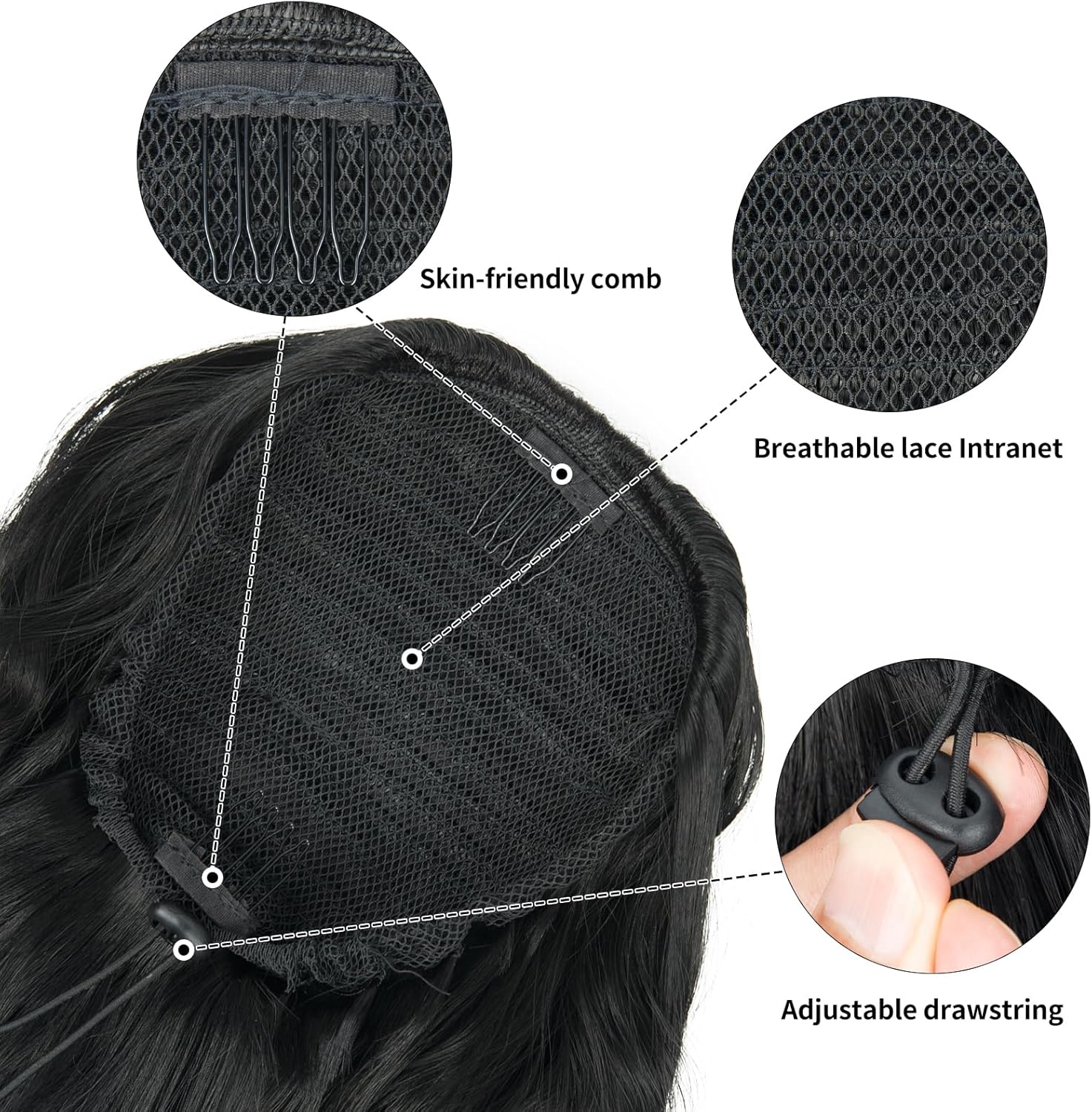 Extension Cheveux Naturel - Queue de cheval 66cm - ondulée, cordon, synthetic - 10H30A#