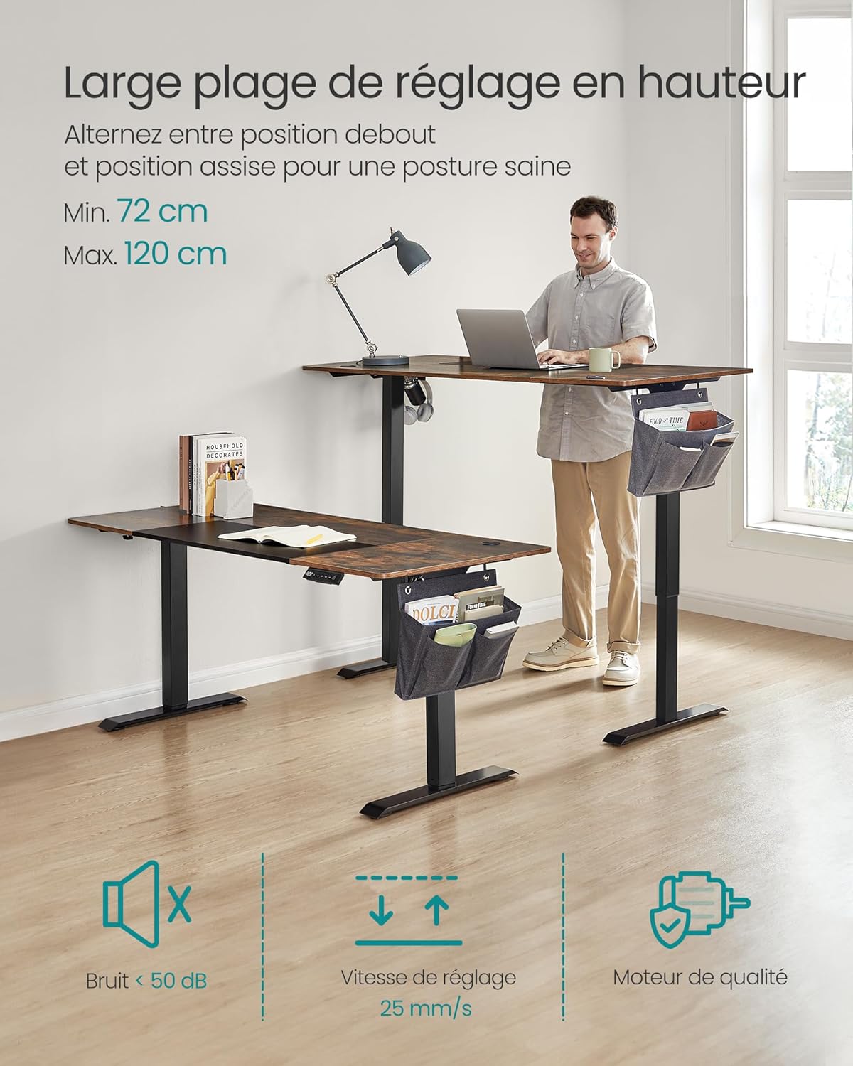 SONGMICS - bureau électrique réglable - 160x70 cm - 4 hauteurs mémoire - LSD026X01