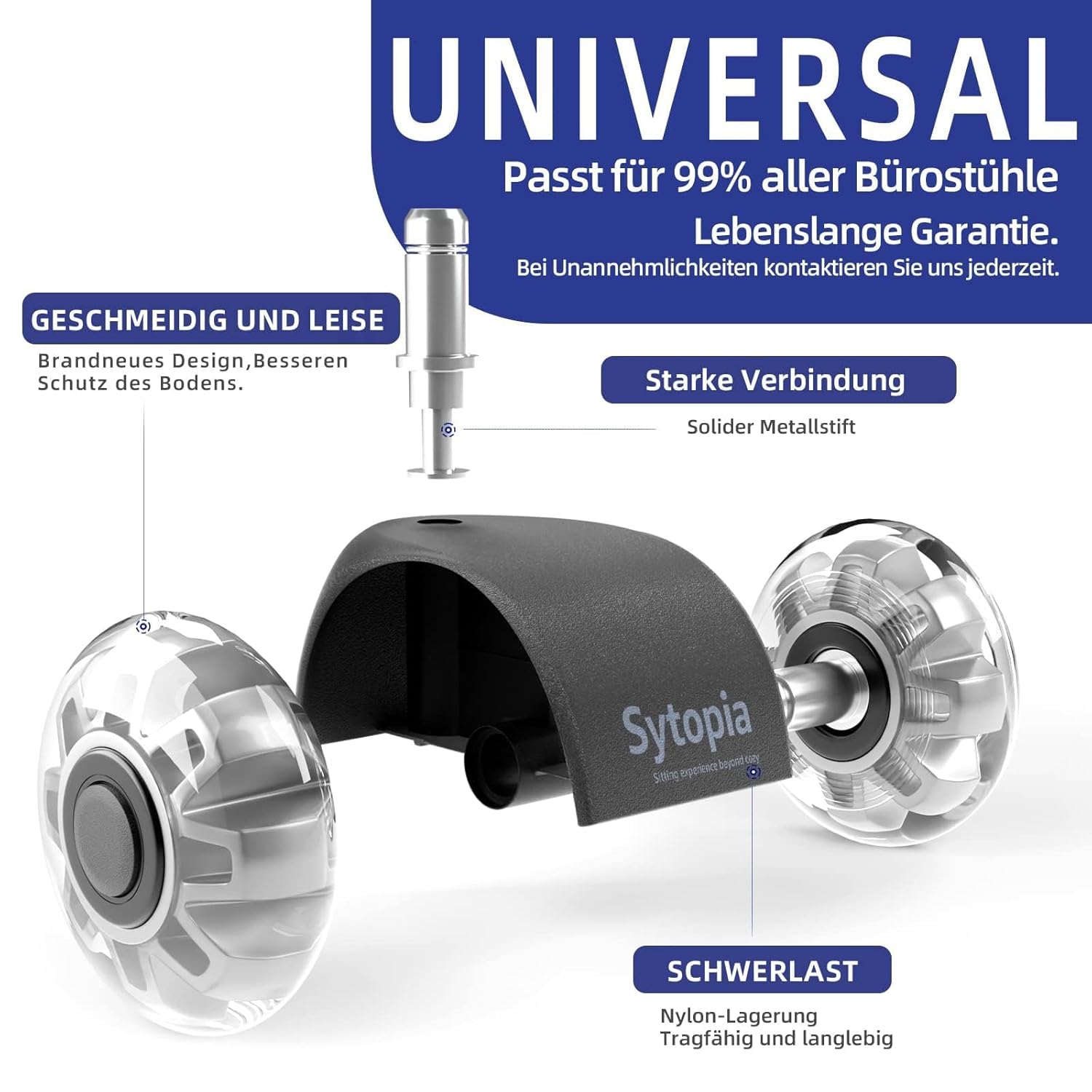 Sytopia - roulettes chaise bureau 11x22mm, 5pcs, silencieuses, tous sols