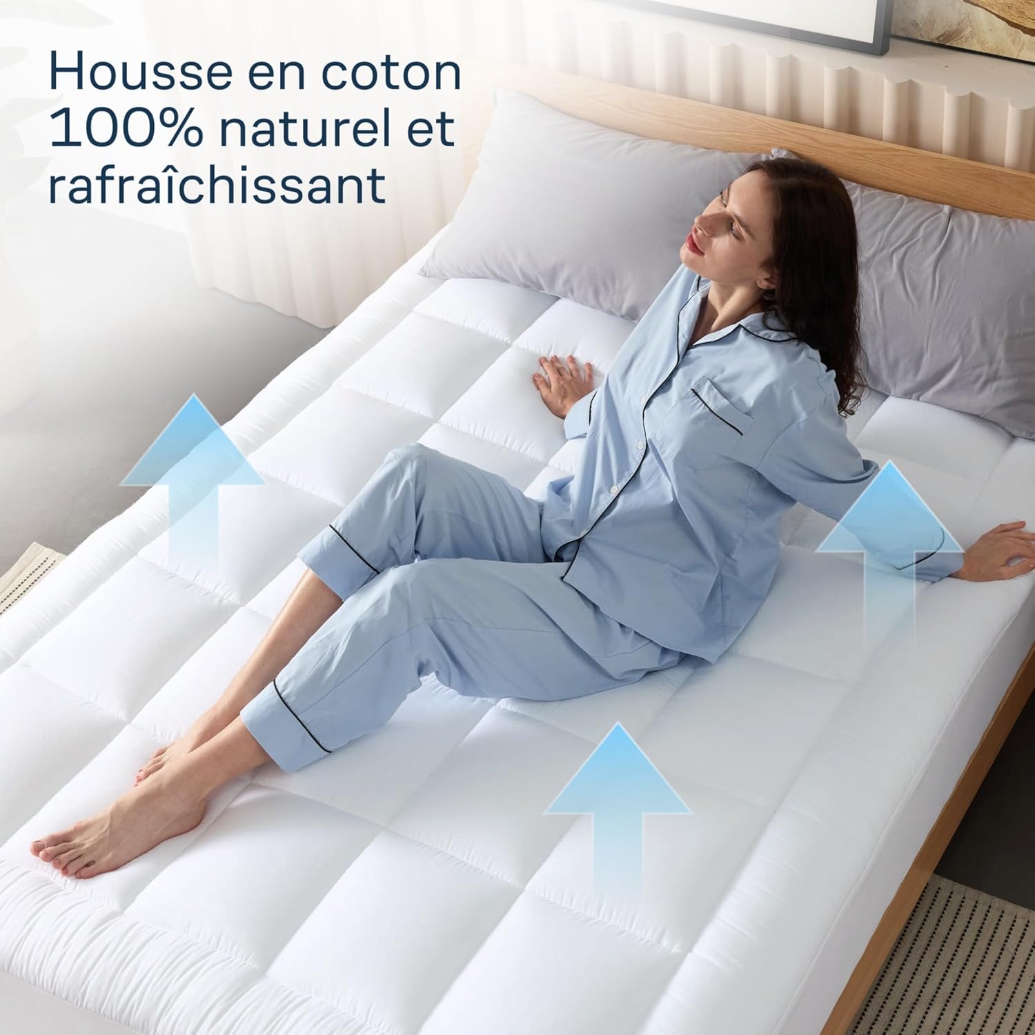 Surmatelas - Double Confort Ultra-Doux, coton, 160x200 cm, respirant