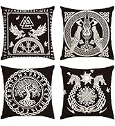 Artoid Mode Lot de 4 housses de coussin Motif arbre de vie Corbeau Casque de révérence 45 x 45 cm