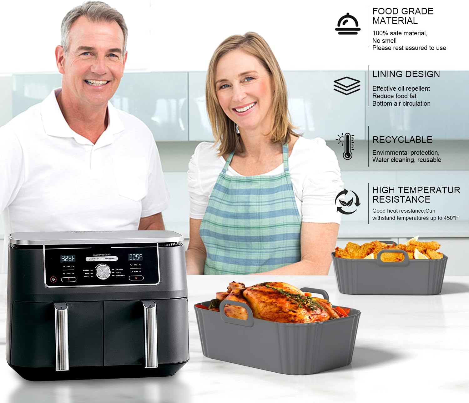 Moule silicone airfryer - compatible modèles 7,6L à 9,5L - réutilisable - AF300EU AF400EU AF200EU