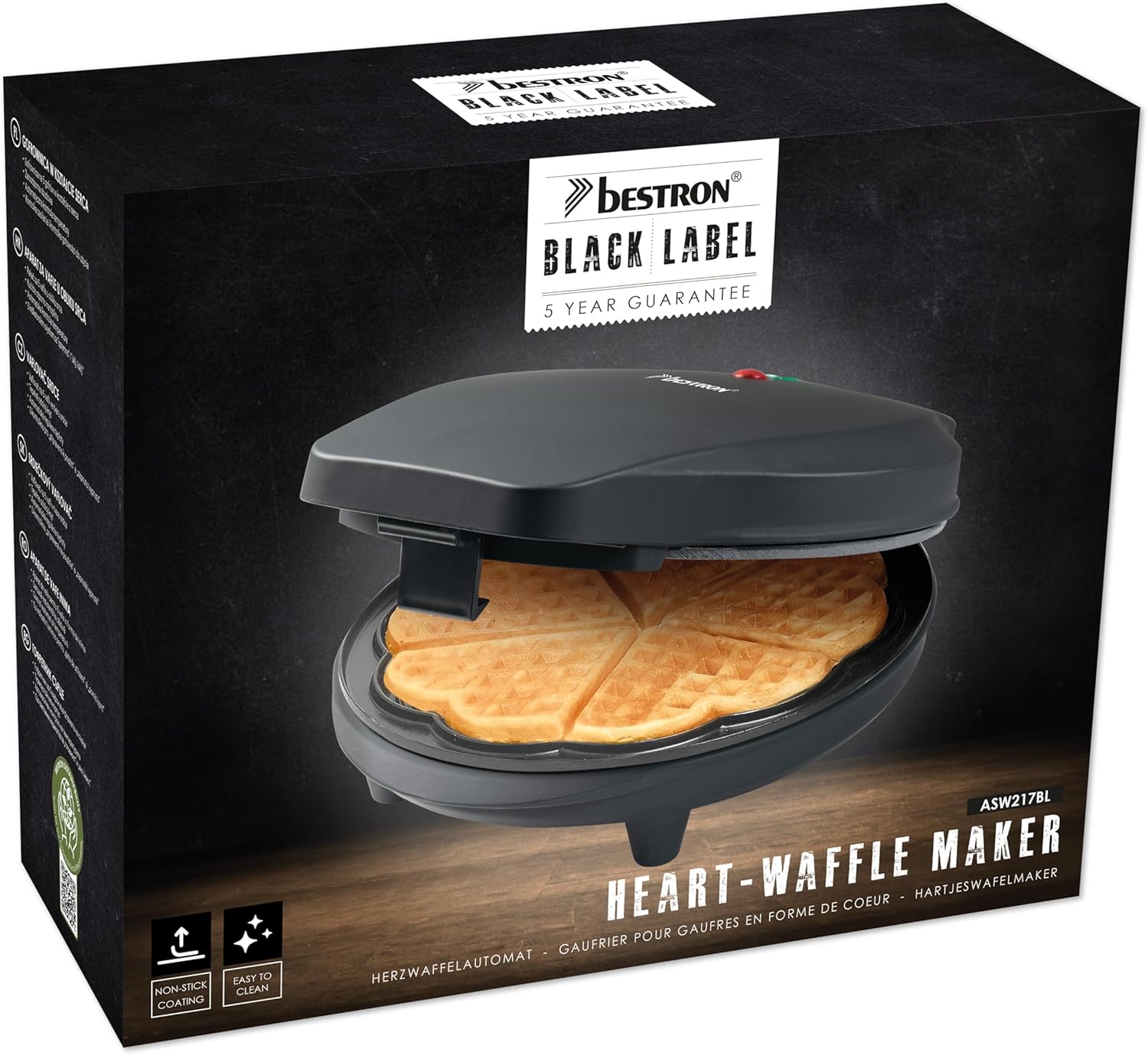 Bestron - Black Label - 700W - gaufrier cœur antiadhésif noir