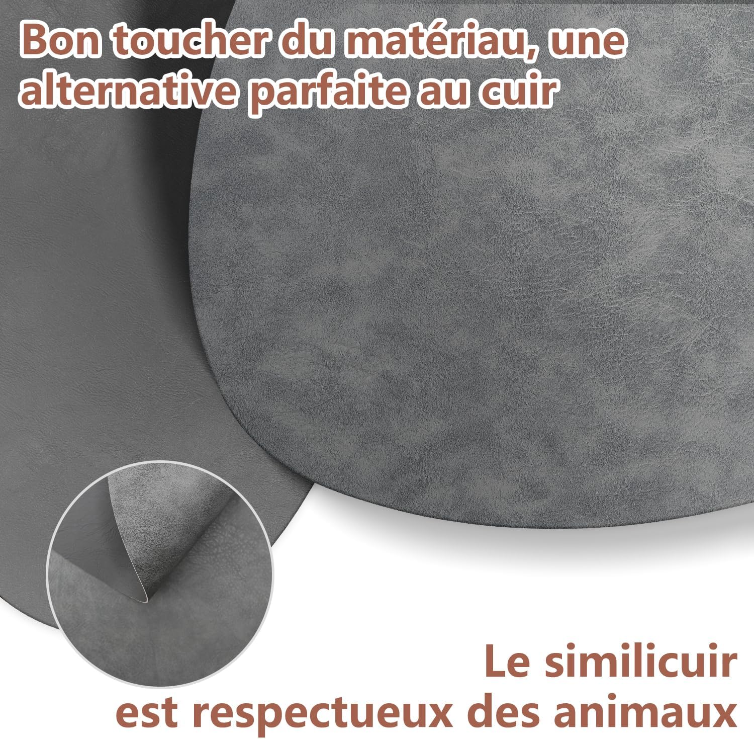 Set de table - lot de 6 ovales 41x33cm, cuir PU, lavable, antidérapant