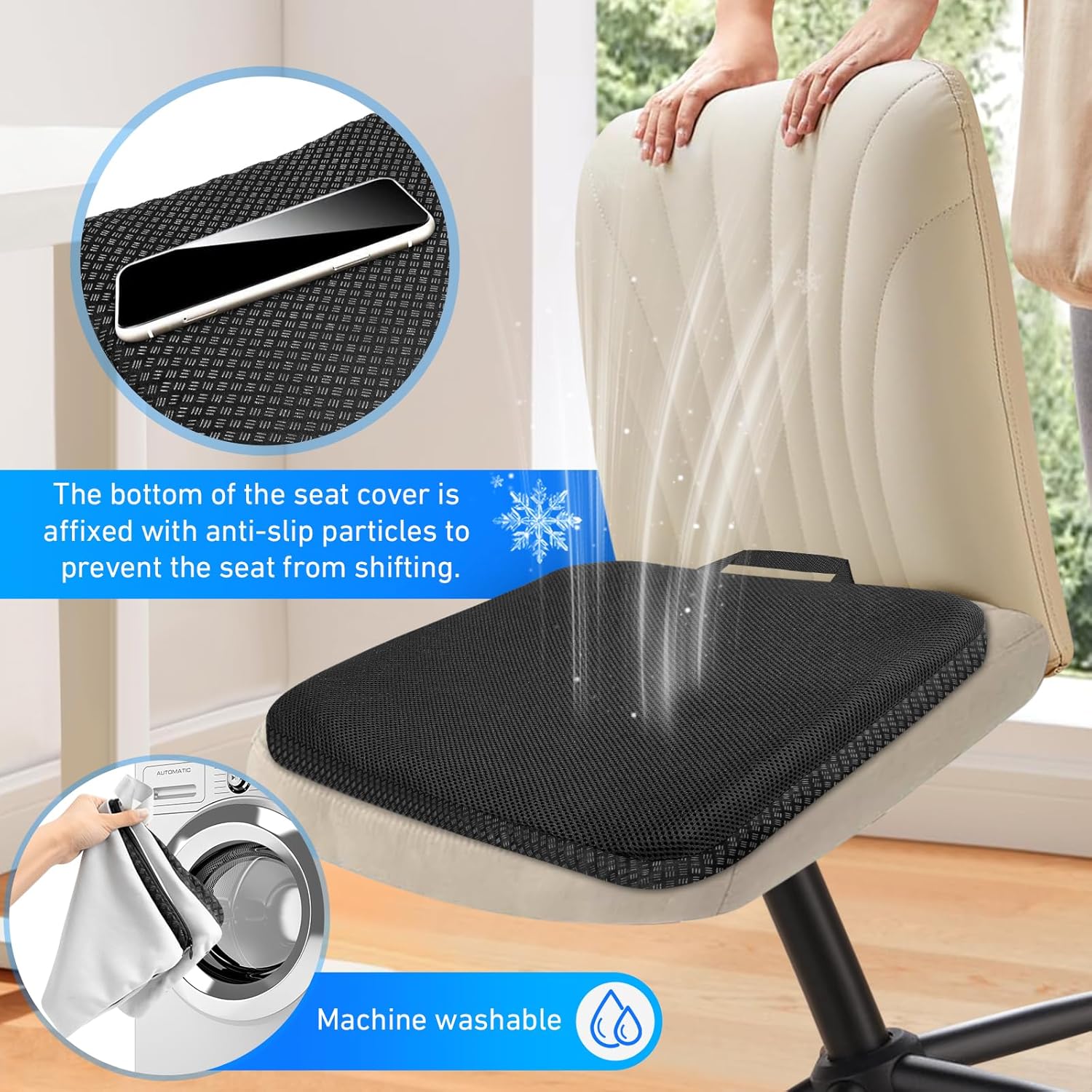 Vmingo - coussin de chaise gel respirant, housse antidérapante, soutien orthopédique, noir