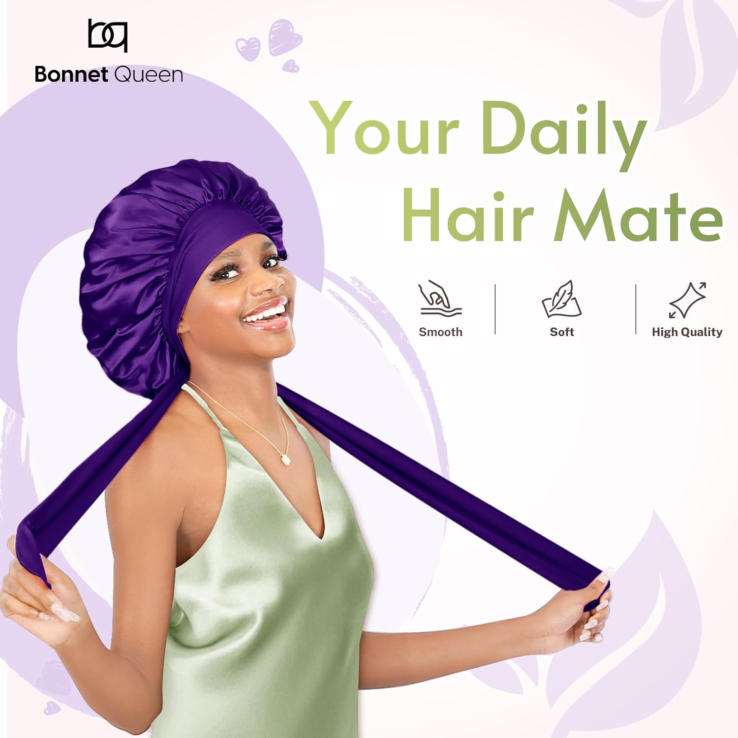 BONNET QUEEN - Bonnet Satin Nuit Réglable Cheveux Bouclés - Taille M