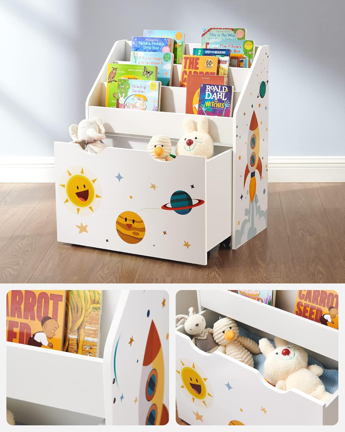 SONGMICS - étagère jouets 3 compartiments, mobile, blanc, GKR41WT