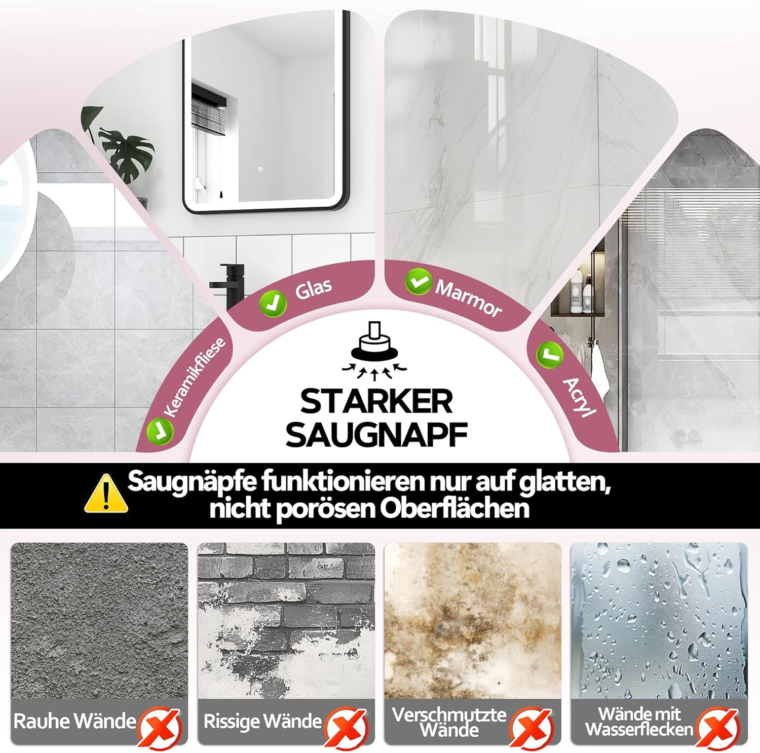 Miroir grossissant - 30x, éclairage à intensité variable, ventouse, couleurs multiples, format table ou mural