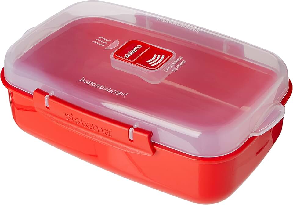 Sistema - récipient micro-ondes rectangulaire - 1,25L - sans BPA, rouge/transparant