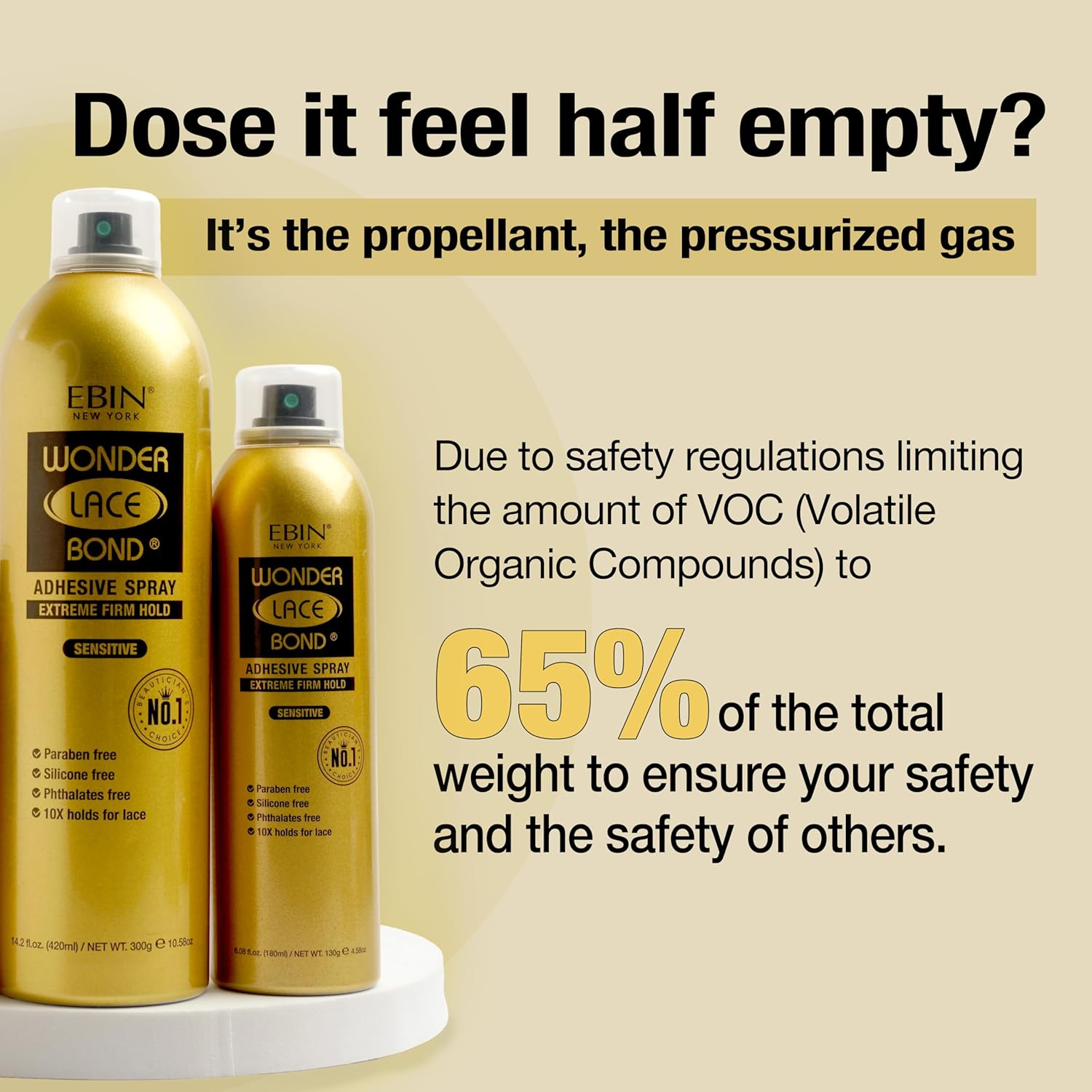EBIN - Wonder Lace Bond Spray - 400ml - adhésif pour perruque sensible