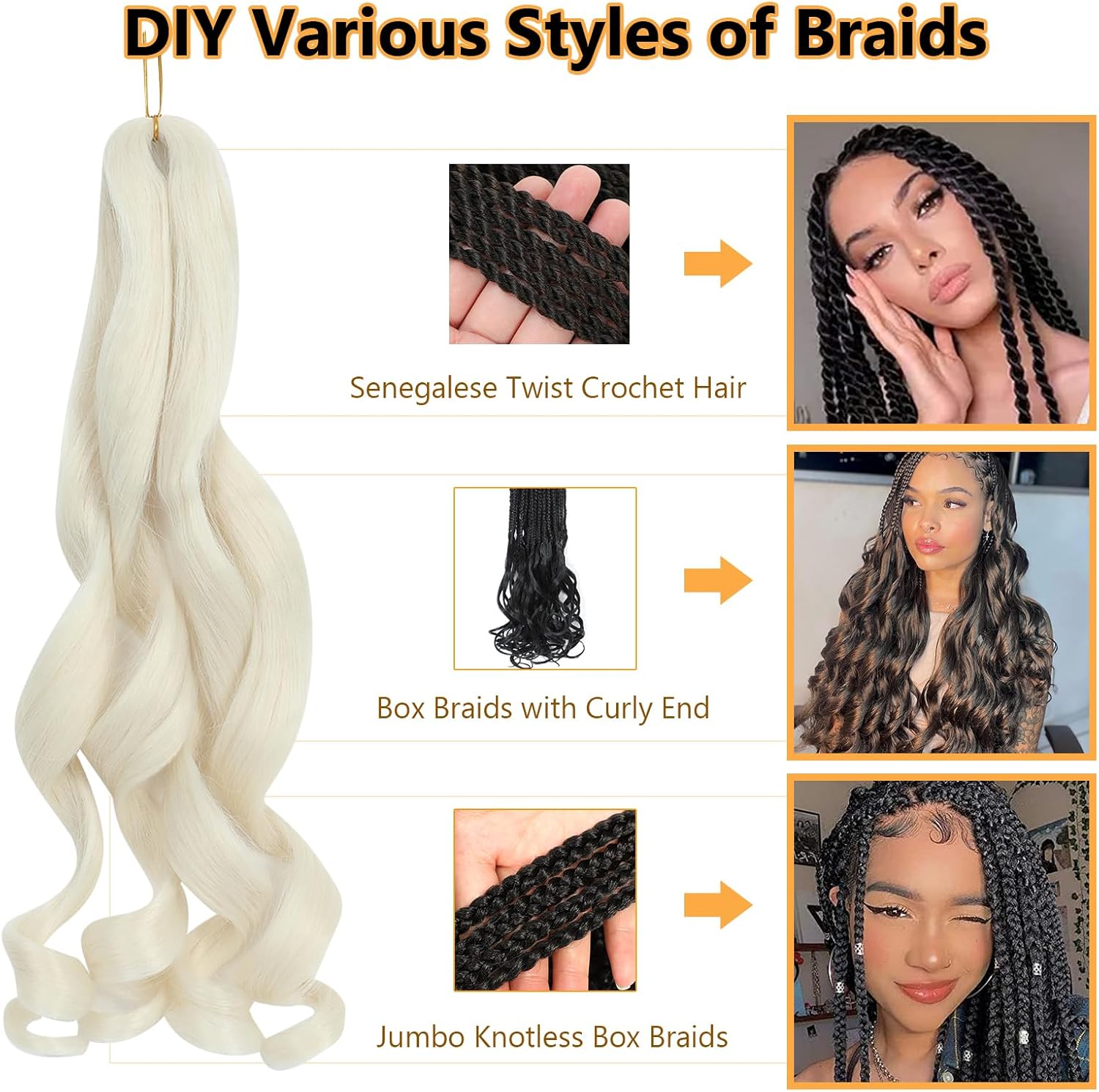 French Curl Braids - Rajout cheveux tresses 41cm - 7 paquets - Bouncy Loose Wavy 613#