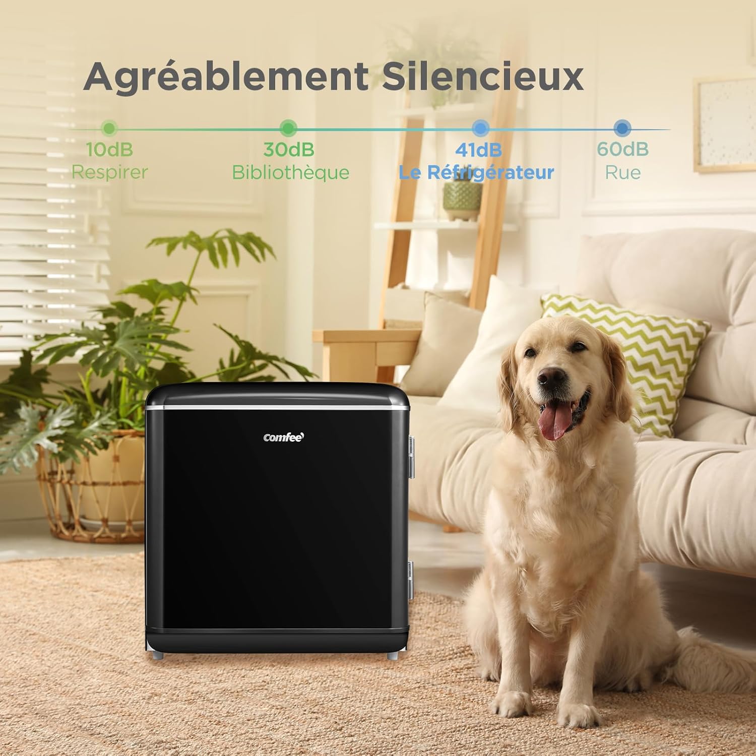 Comfee' - mini réfrigérateur rétro 47L, faible bruit, thermostat réglable, RCD50BL2EURT(E)