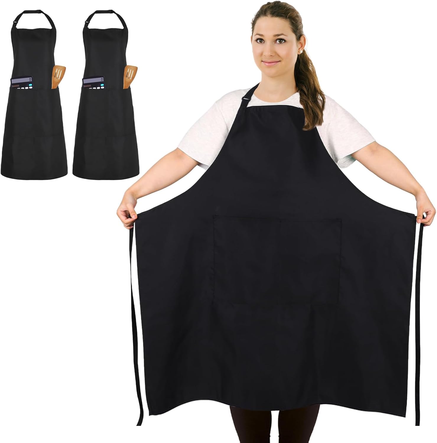Tablier de Chef - lot de 2, grande taille, 2 poches, unisexe, professionnel
