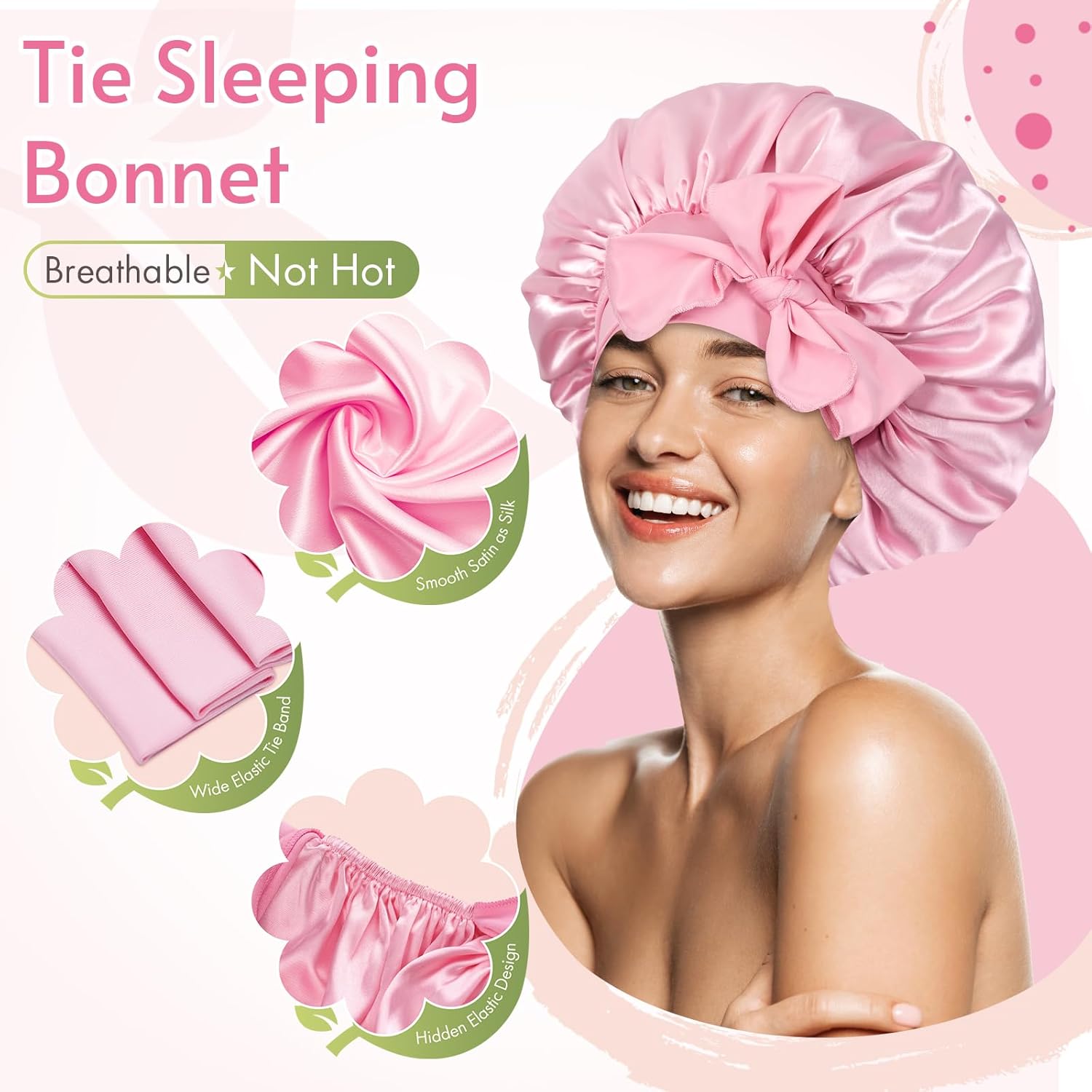 BONNET QUEEN - bonnet satin moyen - ajustable, long élastique, rose