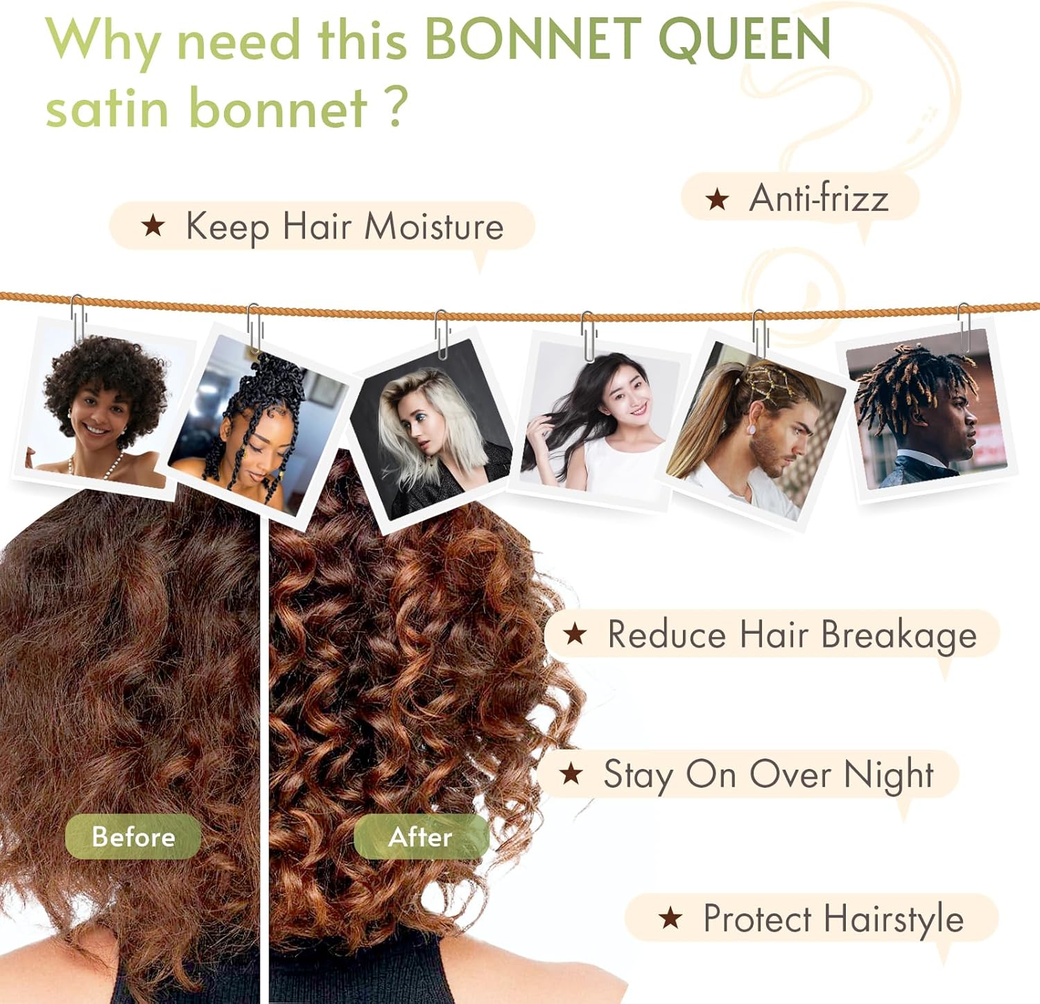 BONNET QUEEN - bonnet satin moyen - ajustable, élastique long, boucle, champagne