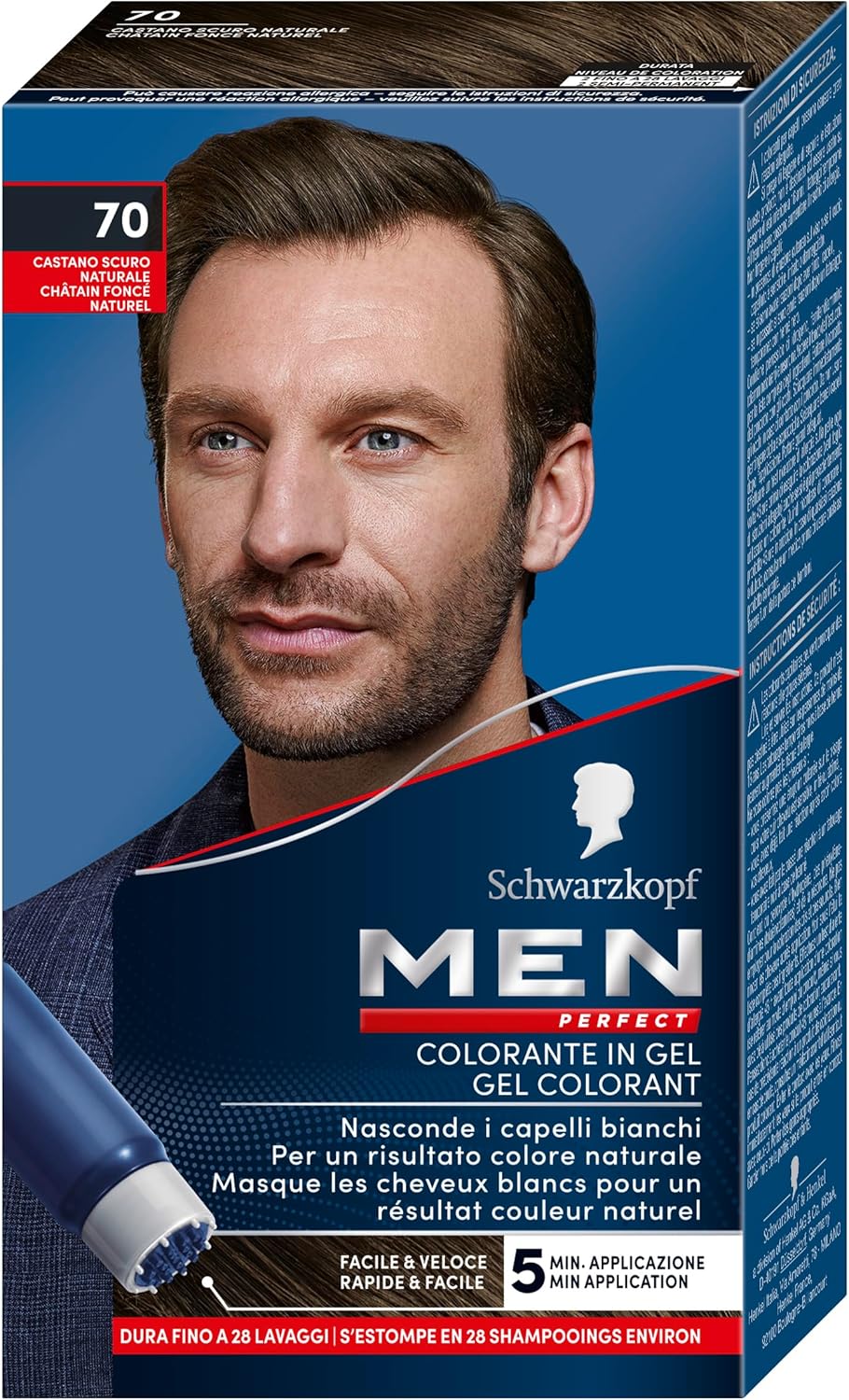 Schwarzkopf - Men Perfect gel colorant homme - application rapide, sans ammoniaque, résultat naturel - châtain foncé 70