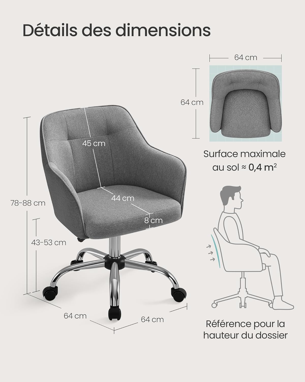 SONGMICS - fauteuil ergonomique - acier, hauteur réglable, 110kg - OBG019G01