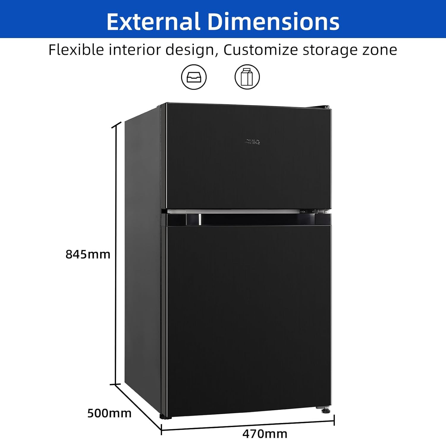 CHIQ - réfrigérateur congélateur haut, 86L, portes réversibles, congélateur 4*, machine à glaçons, classe E