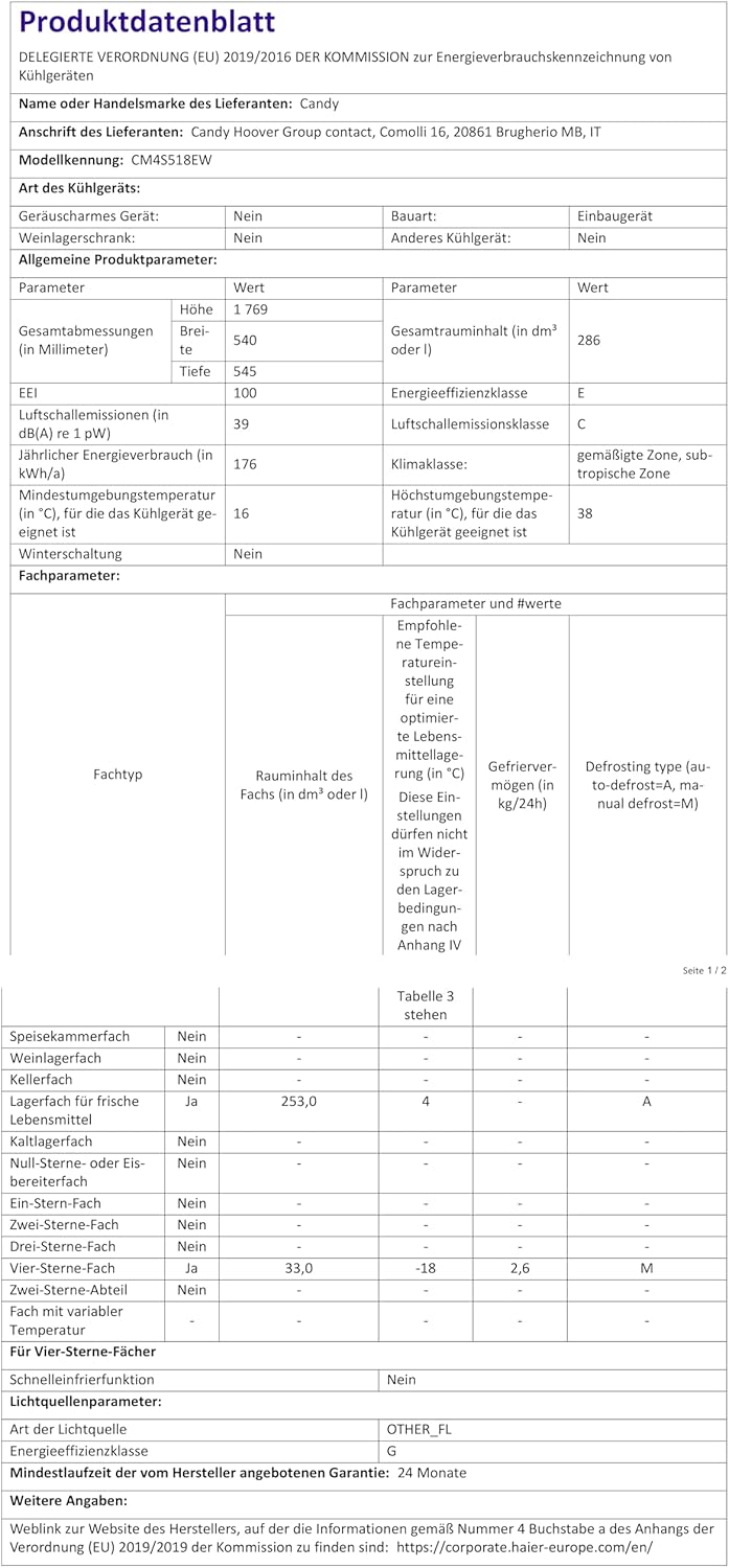Candy – Réfrigérateur 1 porte 178 cm, 286L, freezer, silencieux, CM4S518EW