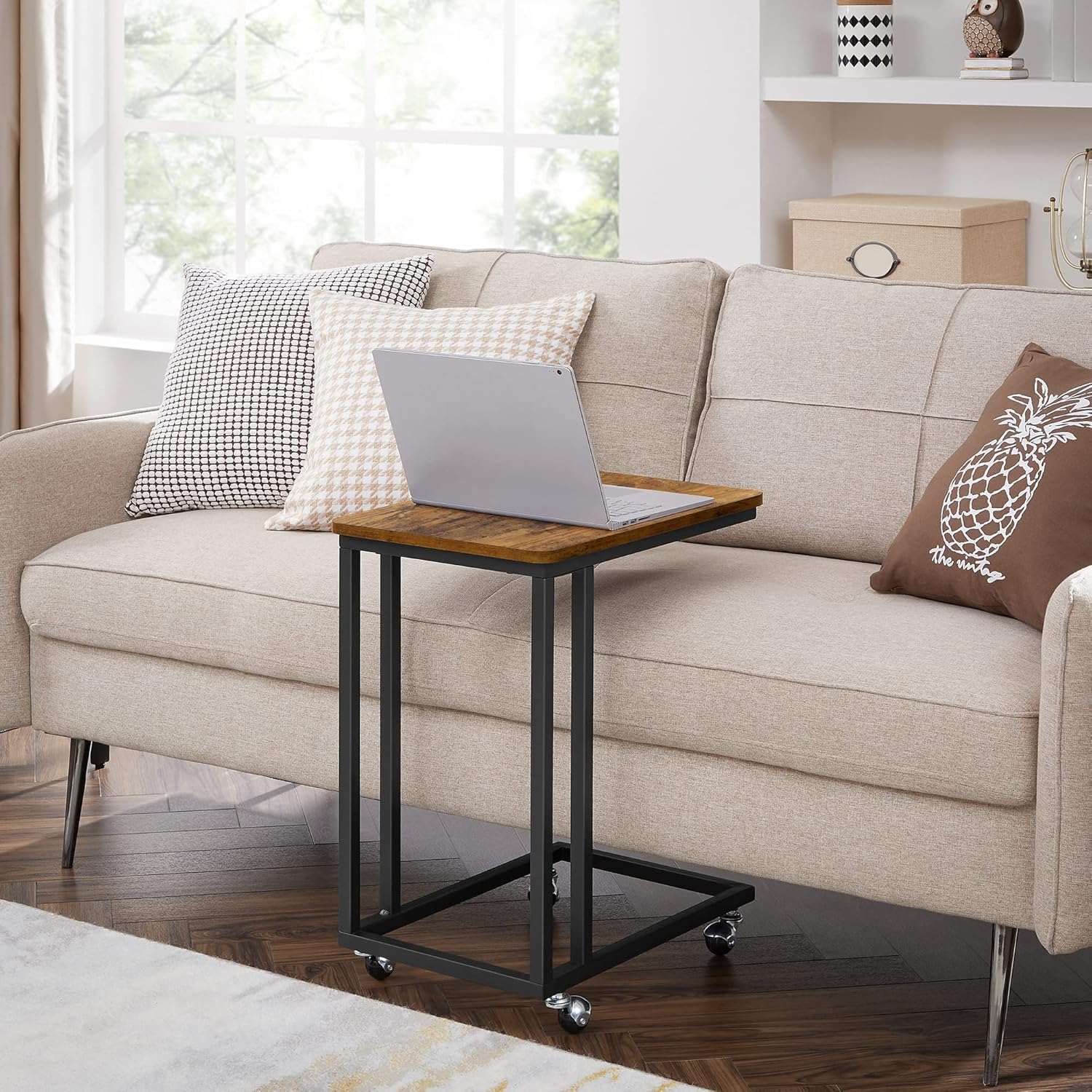 VASAGLE - table d’appoint mobile, acier, roulettes, style industriel - LNT50X