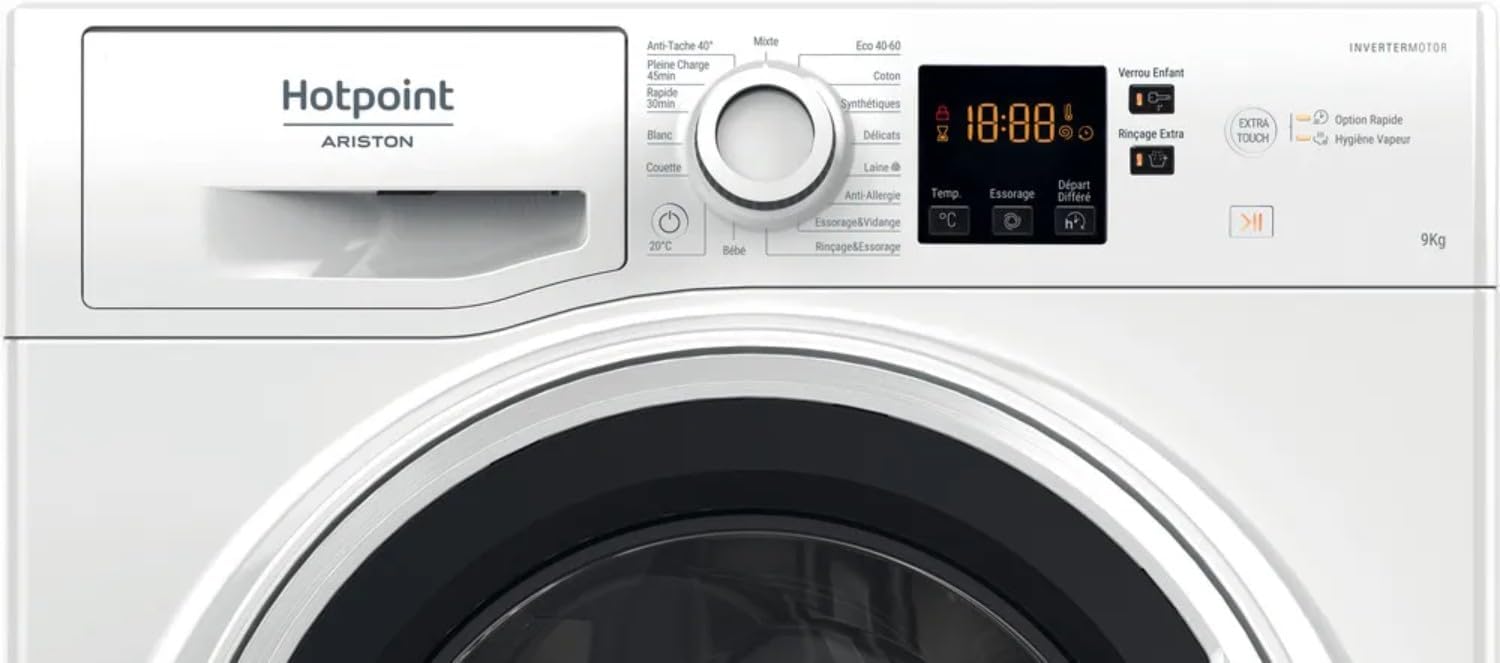 Hotpoint - Lave-linge série NS - 9kg, 1400tr/min, induction, vapeur, classe A - NS9479WWFR