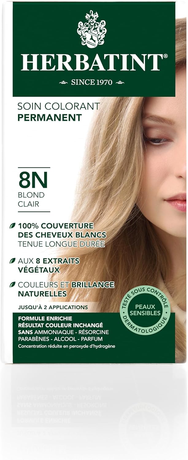 Herbatint - soin colorant permanent - 150ml - sans ammoniaque, couverture cheveux blancs, 8N