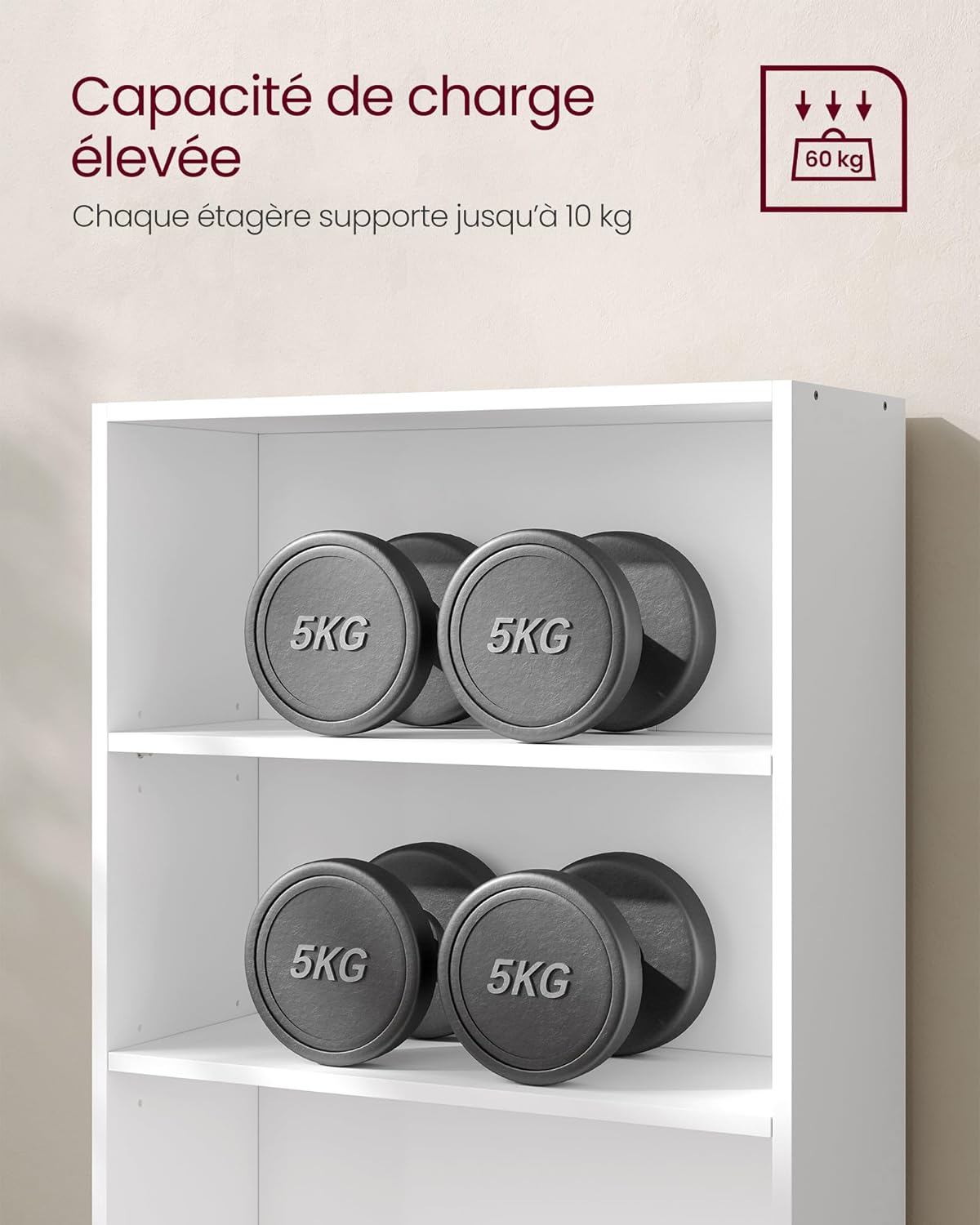 VASAGLE - bibliothèque 6 niveaux, 24x60x134,2cm, blanc, LBC165T14