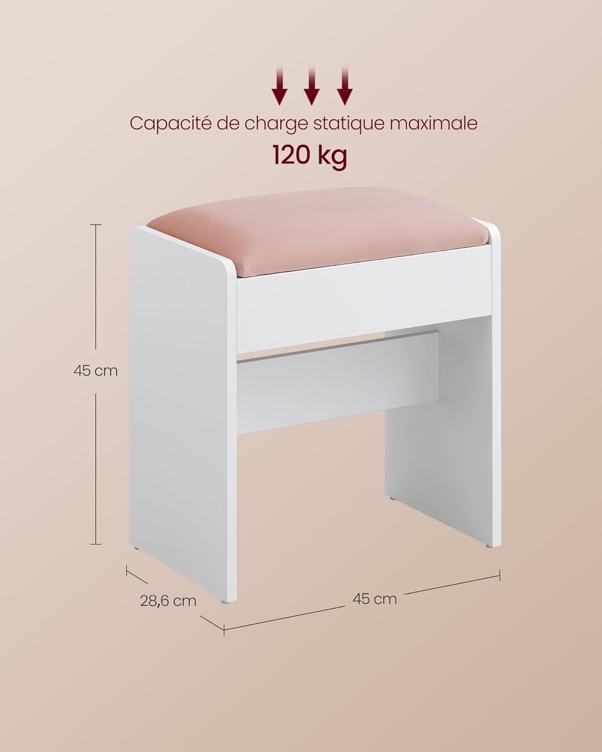 VASAGLE - Tabouret Kailyn, velours rose/blanc, antidérapant, rembourré, RDS001W01