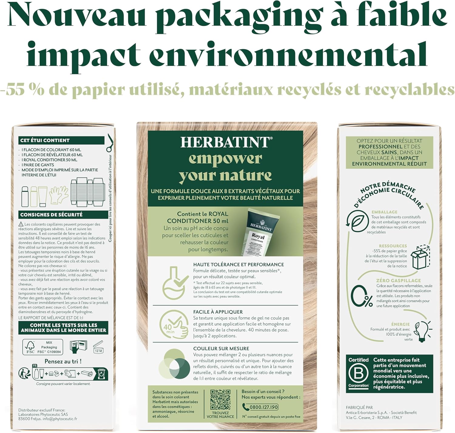 Herbatint - soin colorant permanent - 170 ml - sans ammoniaque, couvre cheveux blancs, extraits végétaux bio, testé peau