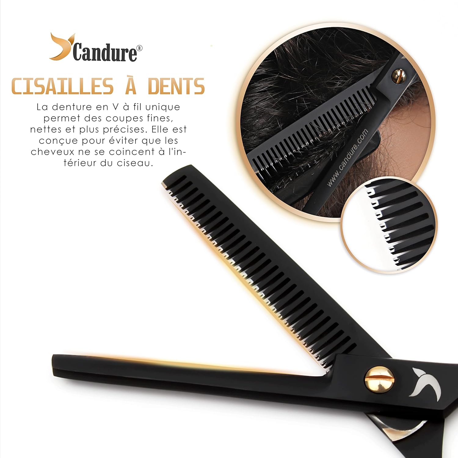 Candure - Ciseaux de coiffure Salon Pro - 5,5 pouces - Lames noires, coupe précise