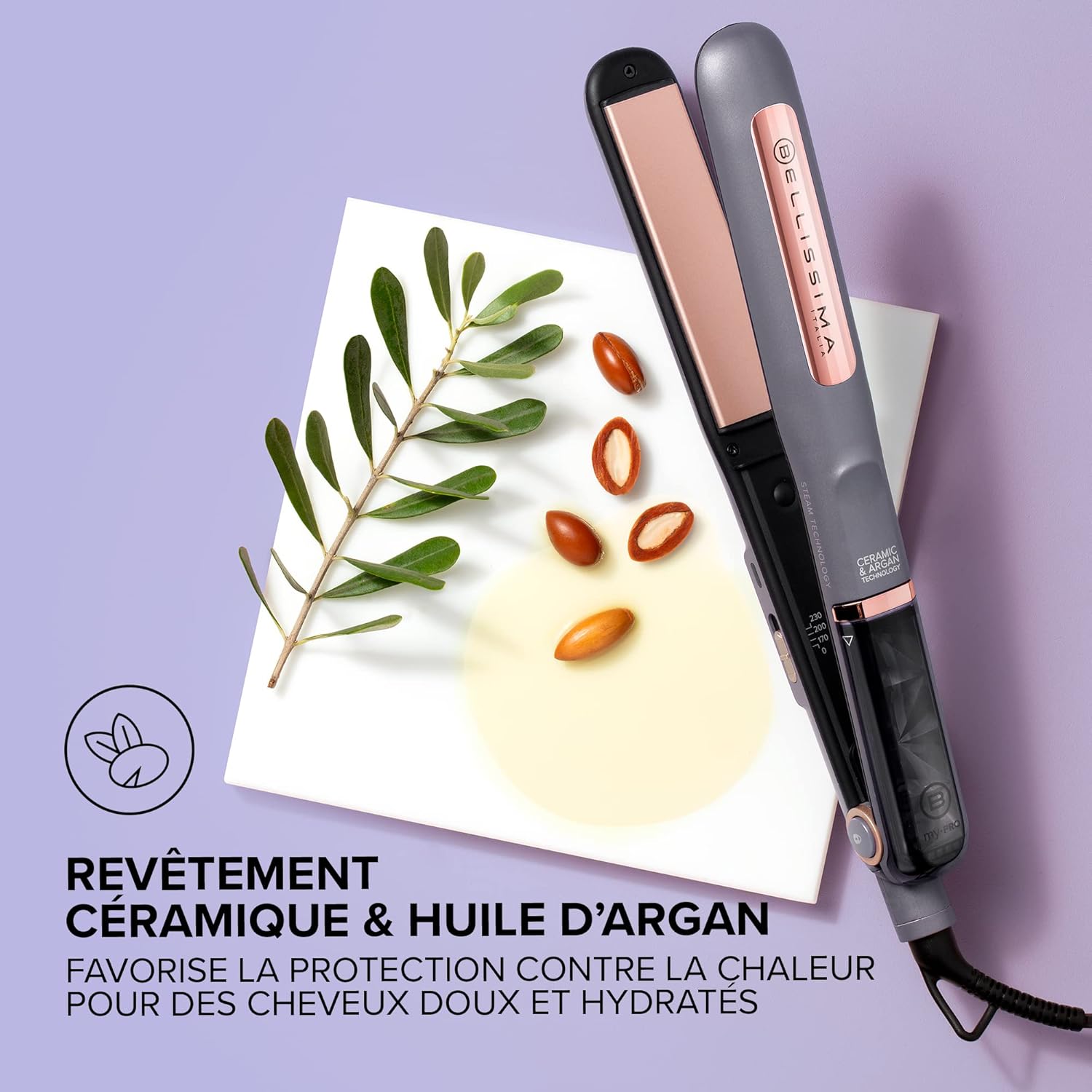Bellissima - Steam Céramique - lisseur vapeur, ajustable, huile d’argan, arrêt auto