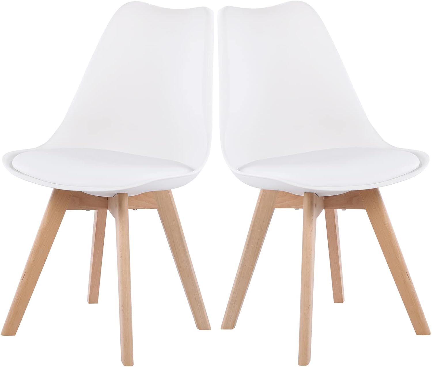 EGGREE - lot de 2 chaises rétro - bois hêtre - assise rembourrée, blanc