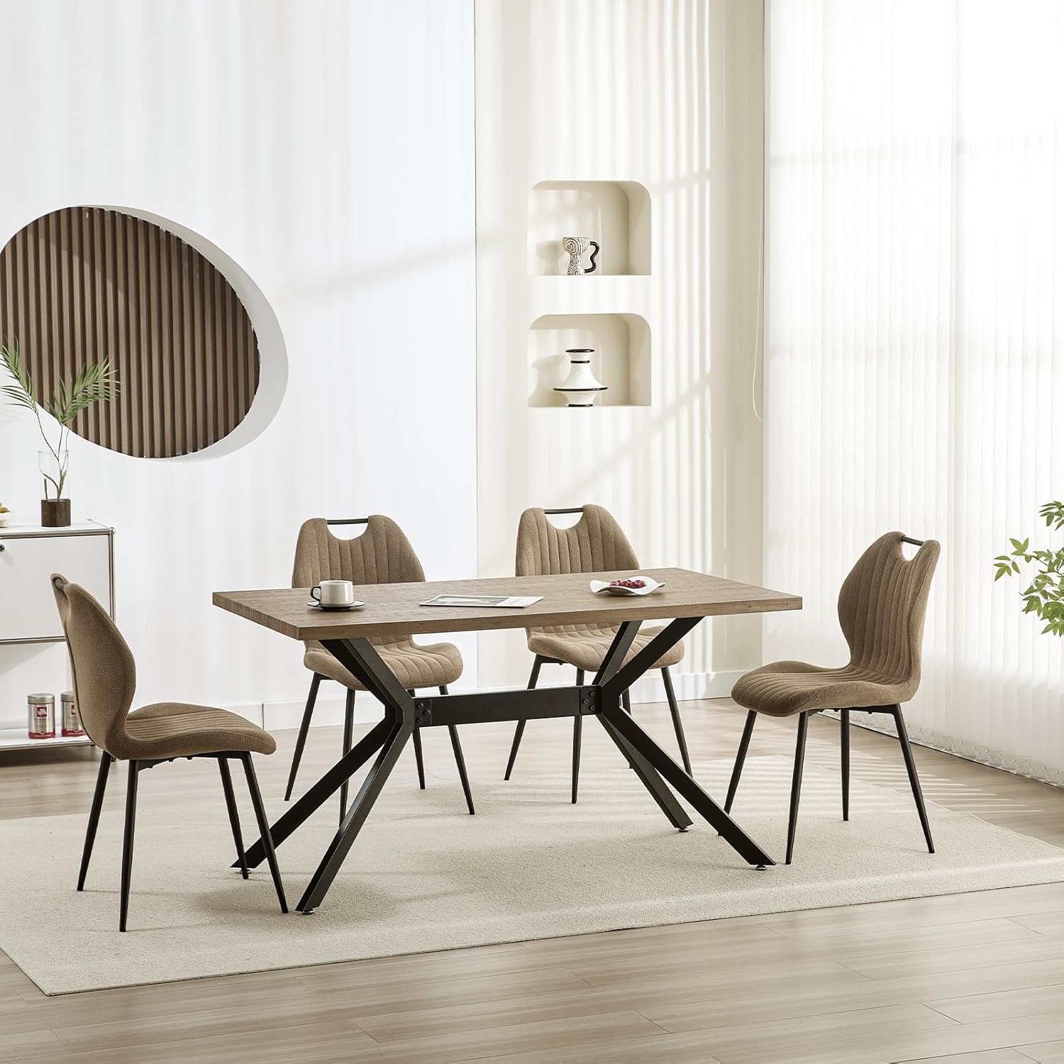 Chaises salle à manger - dossier tissu - pieds métal - lot de 4 - kaki