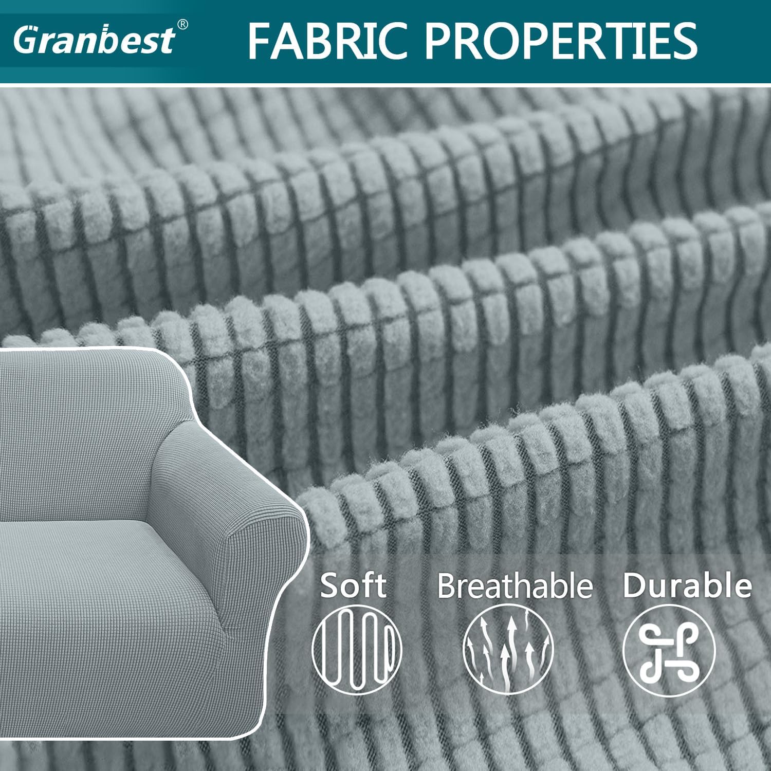 Granbest - housse canapé jacquard 2 places - gris - haute élasticité