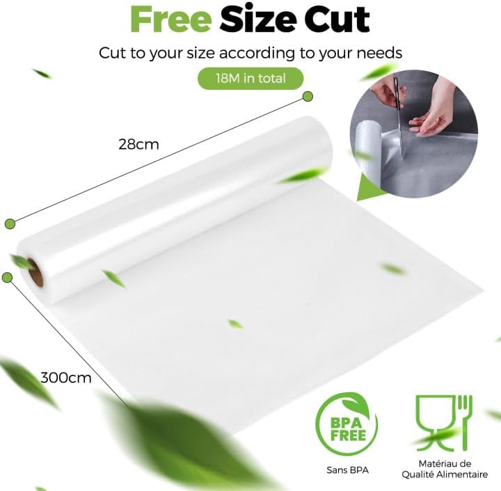Rouleau sous vide alimentaire - 28x300cm - lot de 6, compatible toutes machines, sans BPA